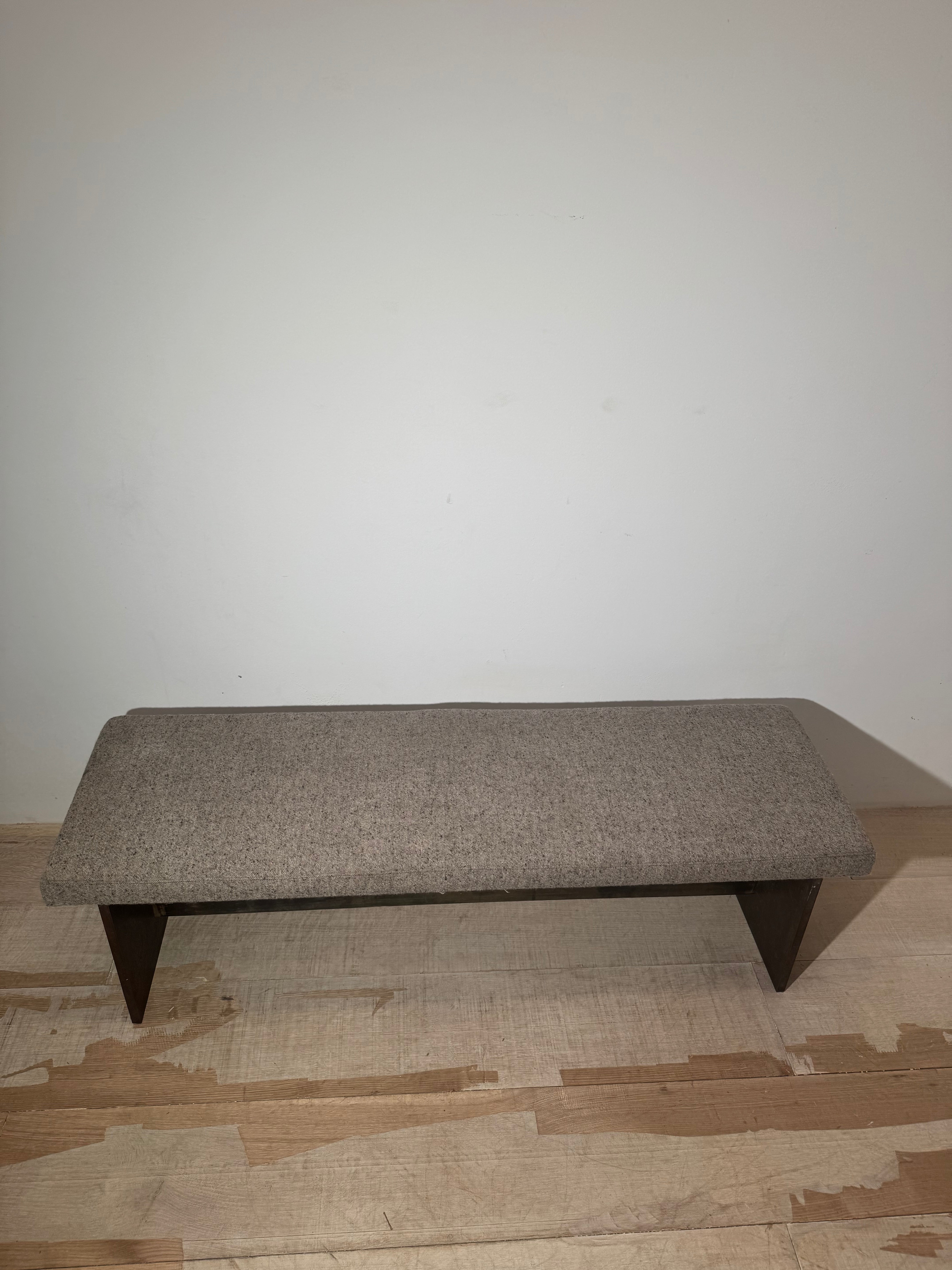 Massive One of Kind Steel, Bronze and Upholstered Bench