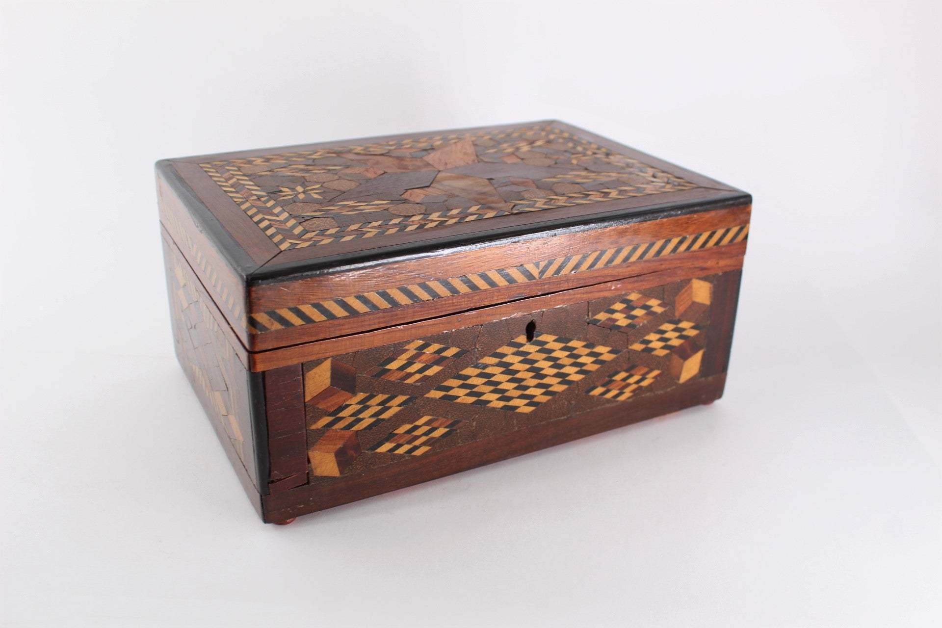 Antique Folk Art  Inlaid Wood Box