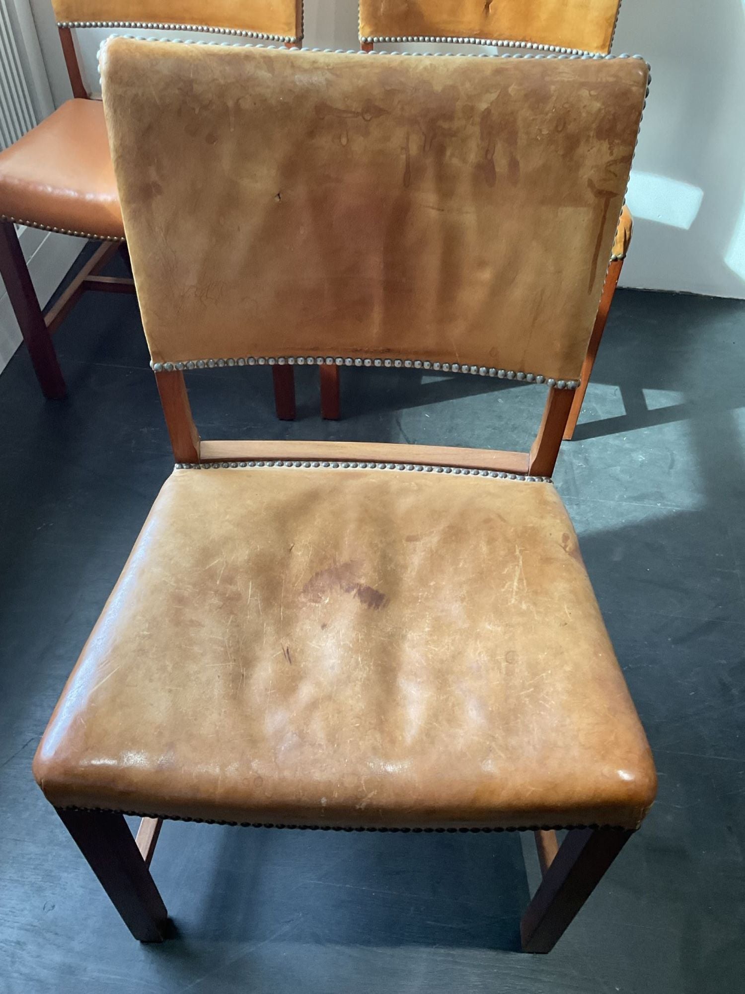 Set of (6) Danish Dining Chairs in Patinated Leather