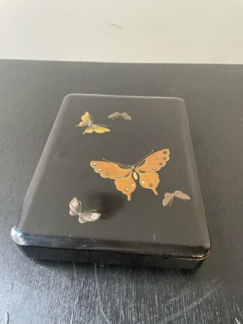 Vintage Japanese Makie Lacquer Box with Butterflies