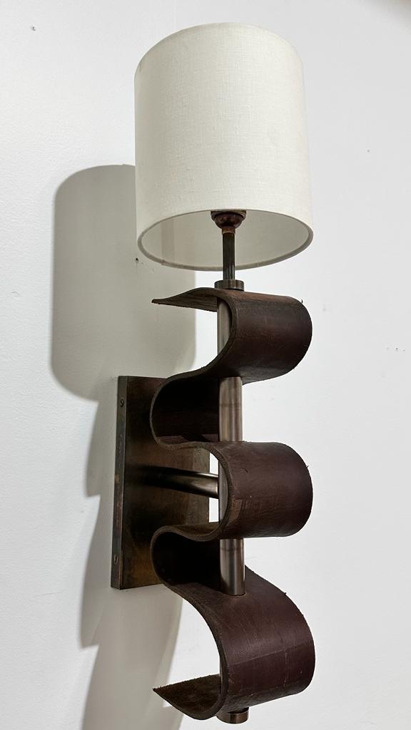 Pair of Lucca Studio Currier Sconces in Bronze and Leather