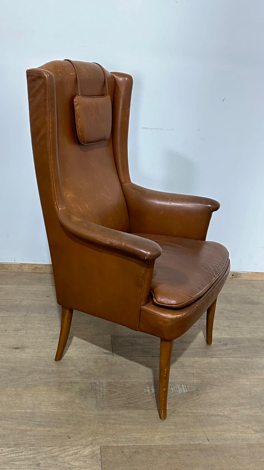 Single Danish Mid Century Leather Chair