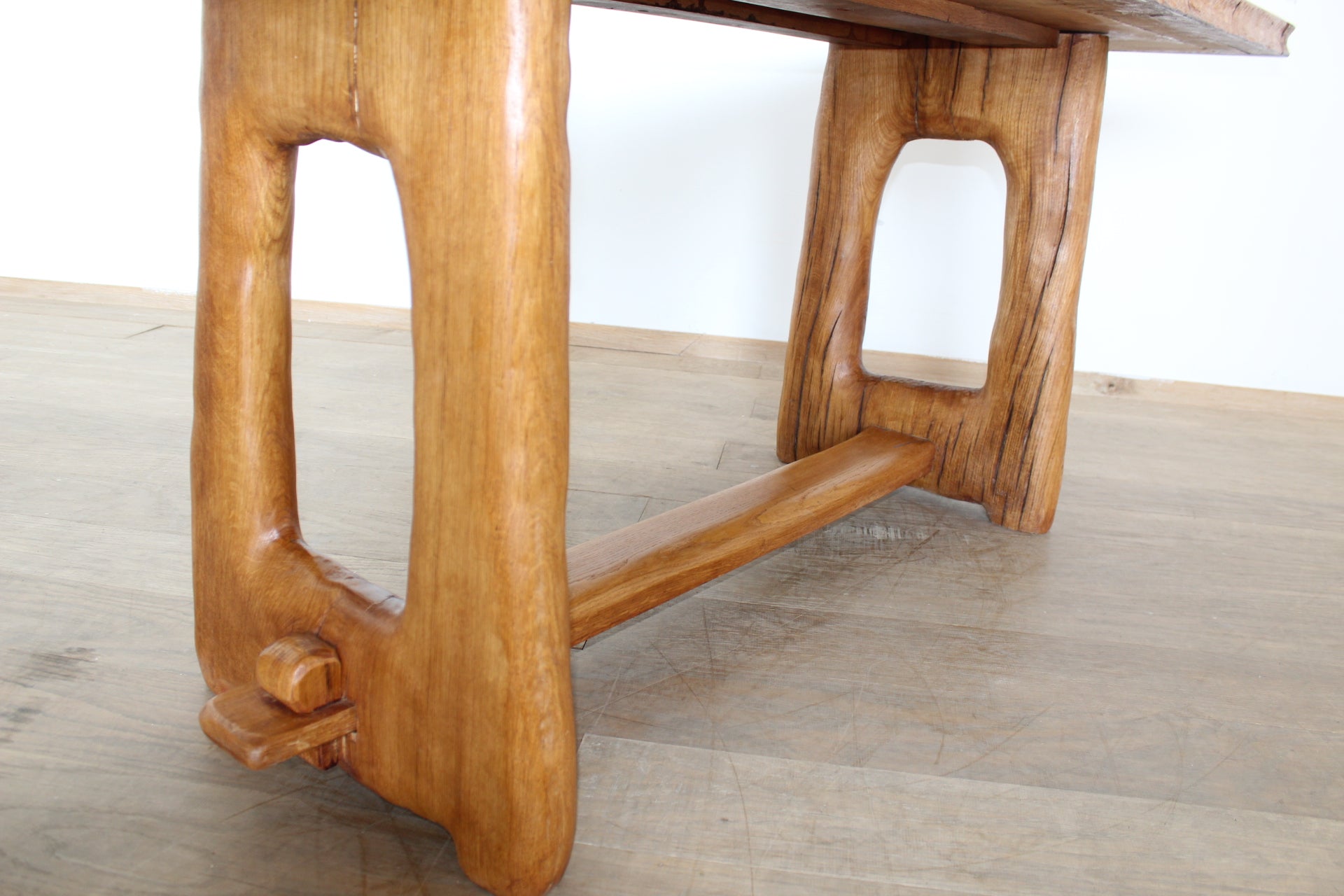 French Brutalist Oak Console