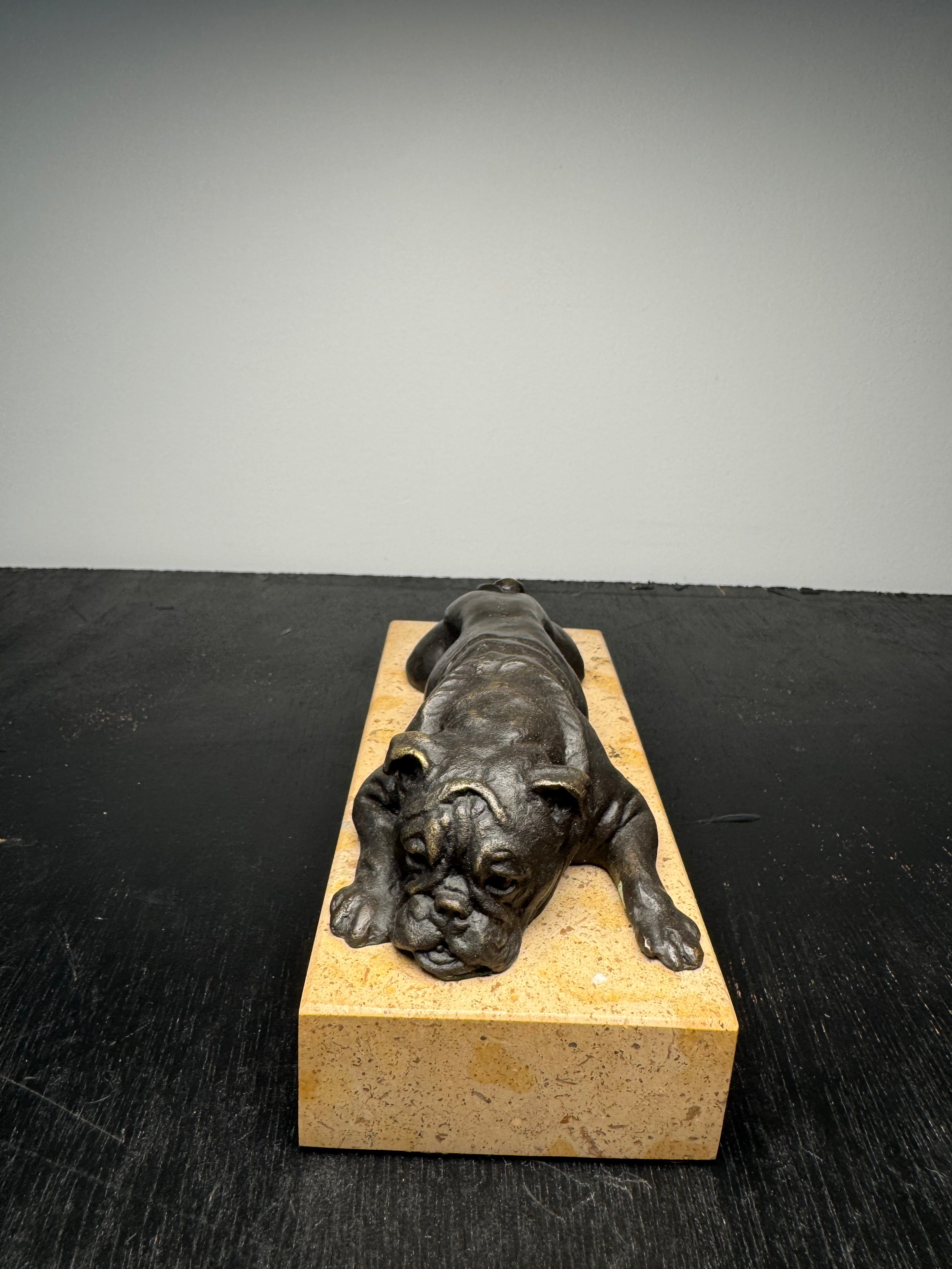 Late 20th Century Bronze Bulldog on Marble