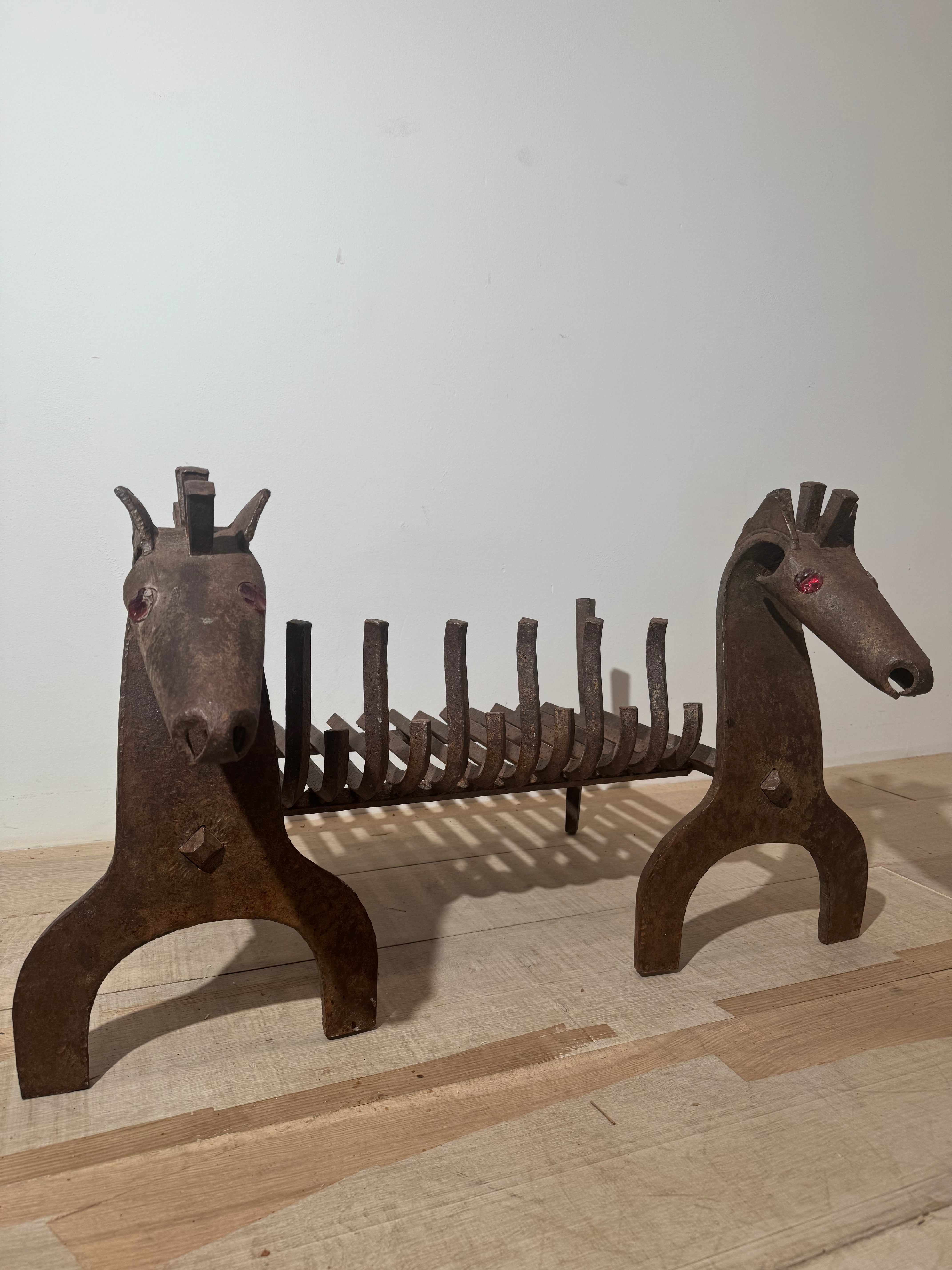Impressive and Entirely Original French 1950's Fire "DOGS"