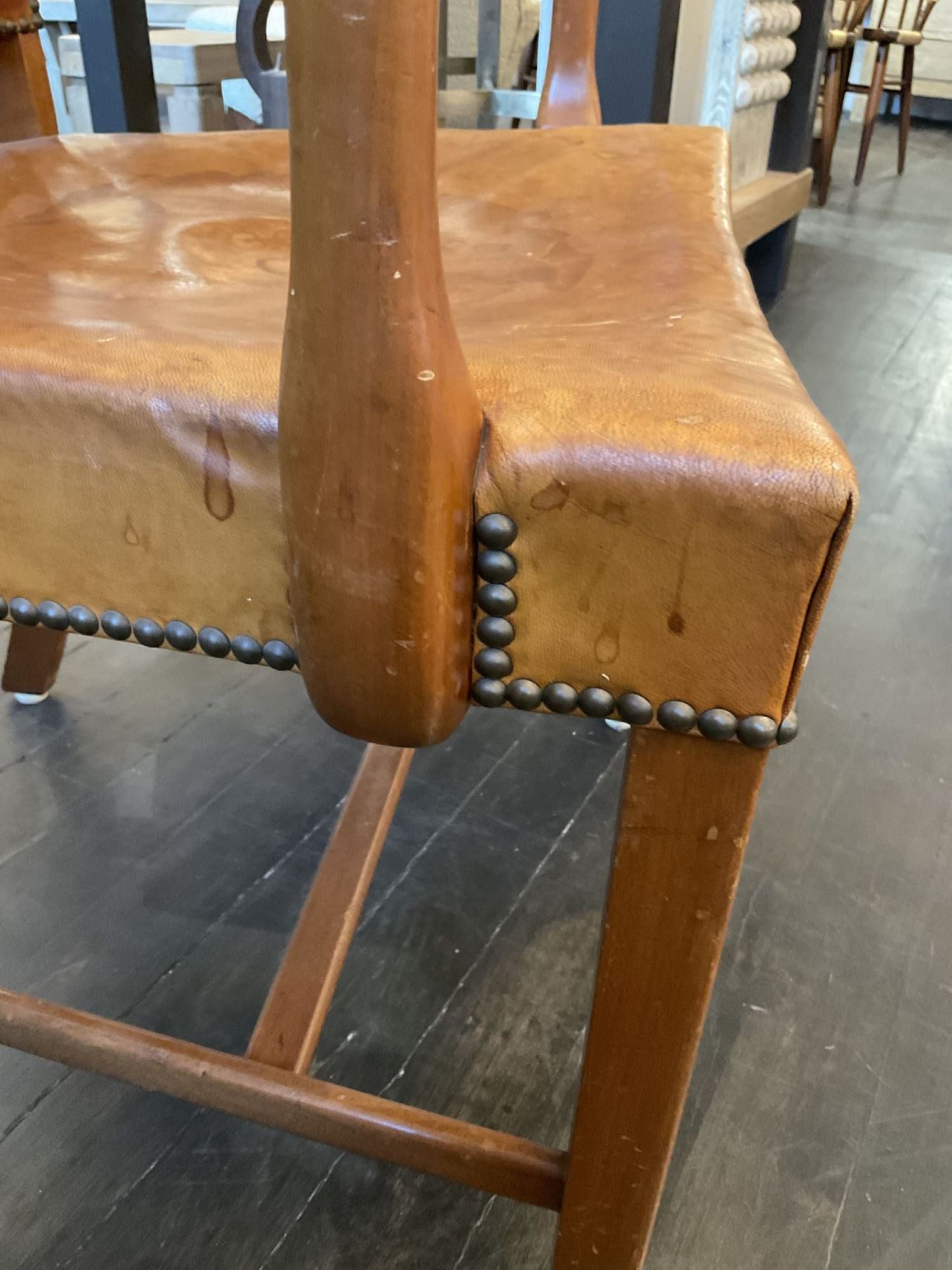 1930's Danish Cabinetmaker Cuban Mahogany Arm Chair in Leather