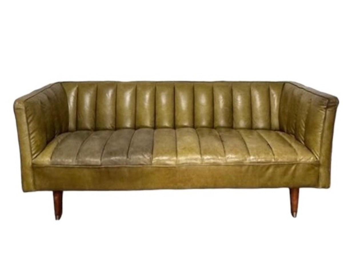 1970's Danish Channeled Leather Sofa