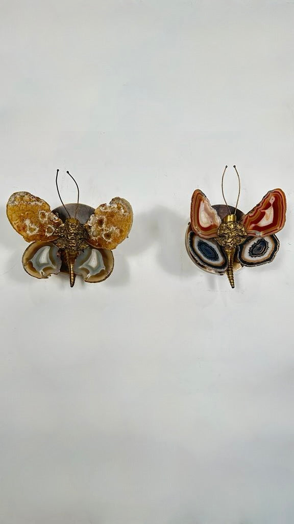 French 1970's Agate Butterfly Sconces