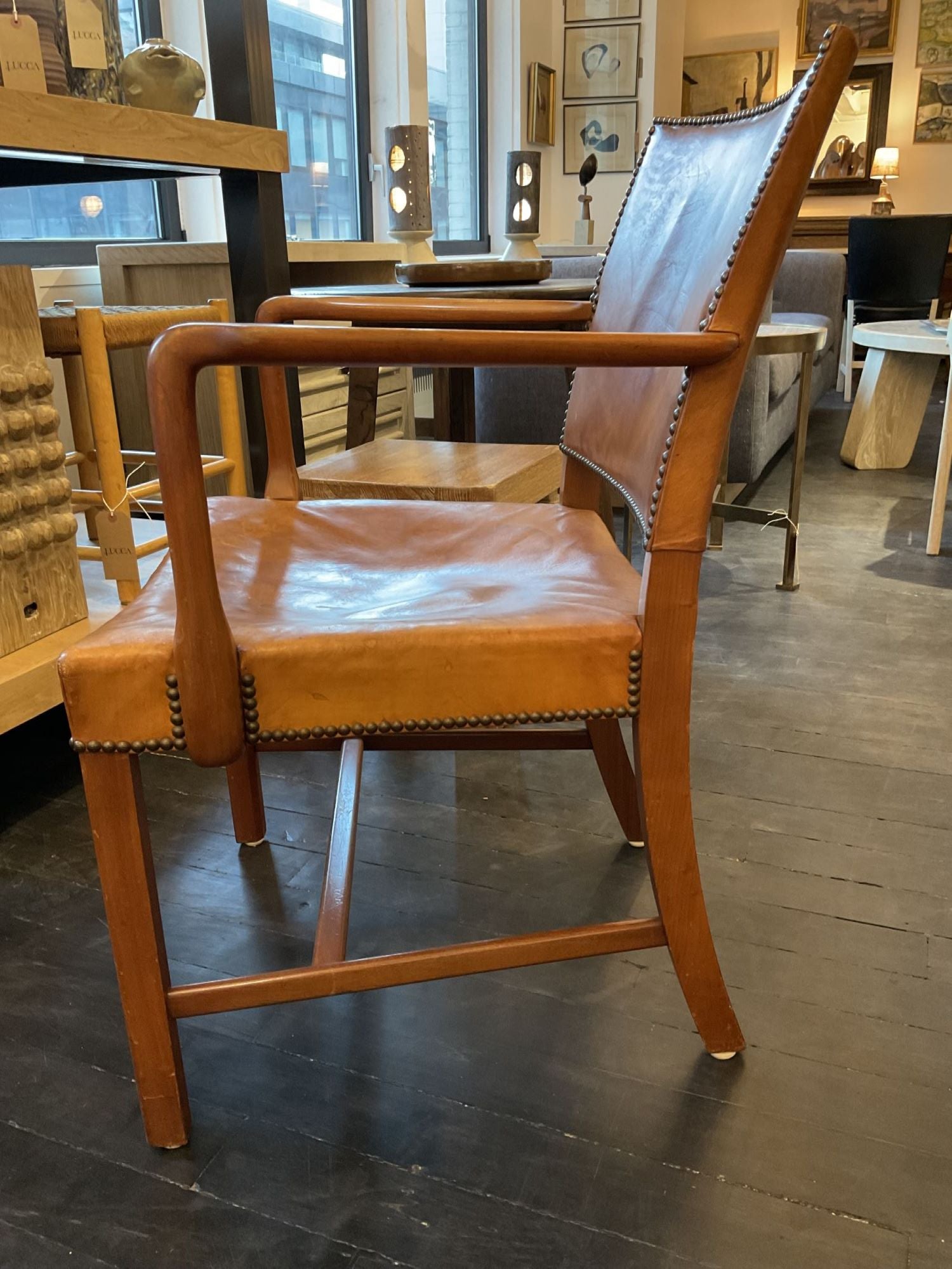 1930's Danish Cabinetmaker Cuban Mahogany Arm Chair in Leather