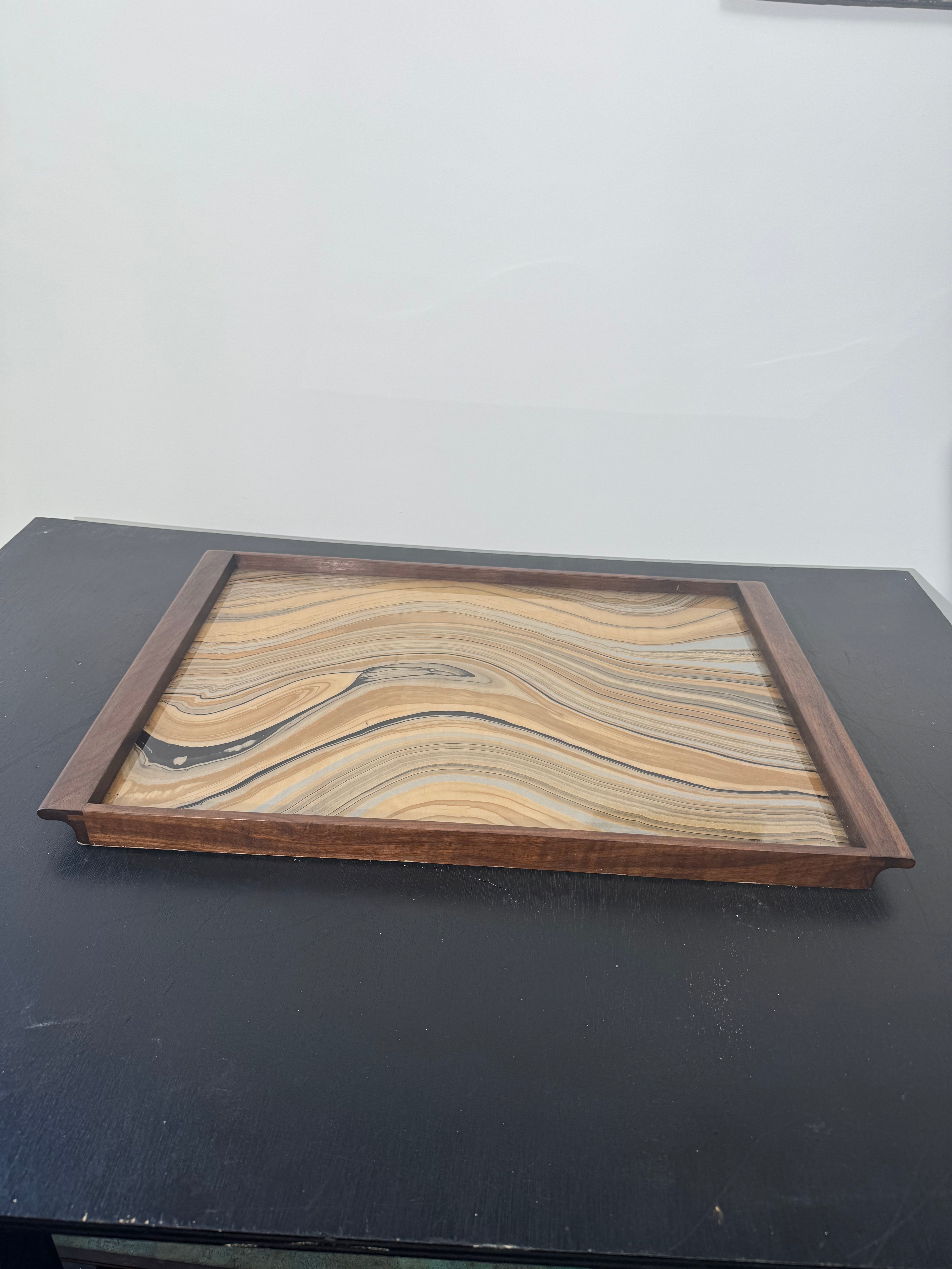 Lucca Studio Limited Edition Walnut Tray & Marbleized Italian Paper