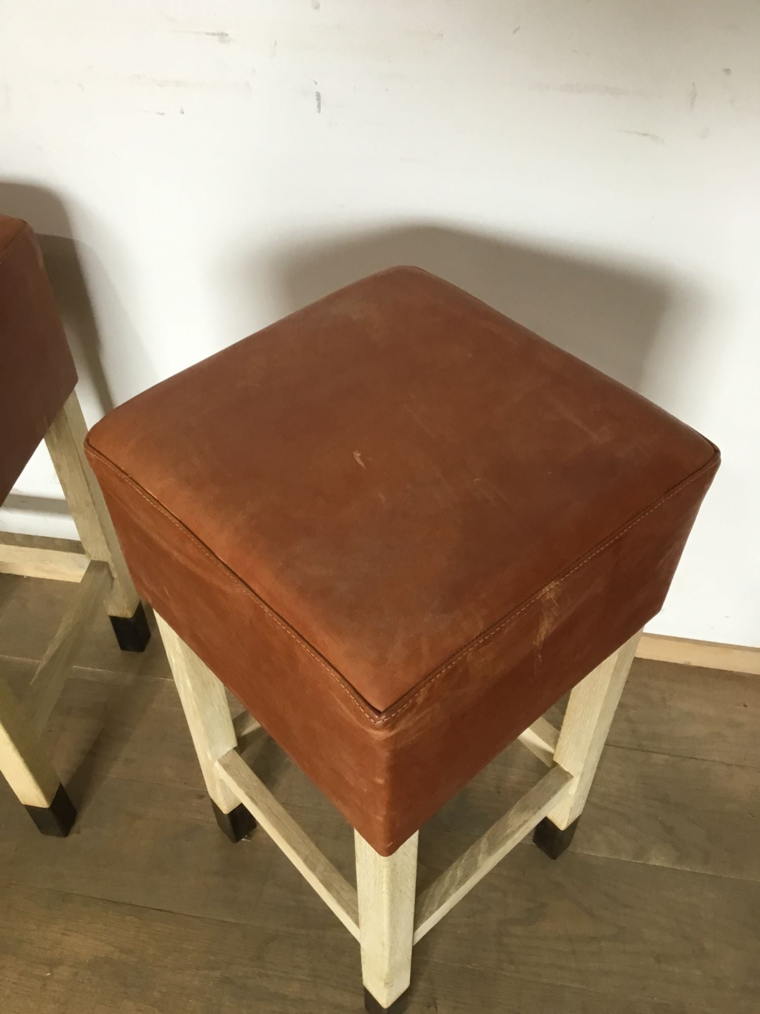 Lucca Studio Set of (3) Percy Saddle
Leather and Oak Stools