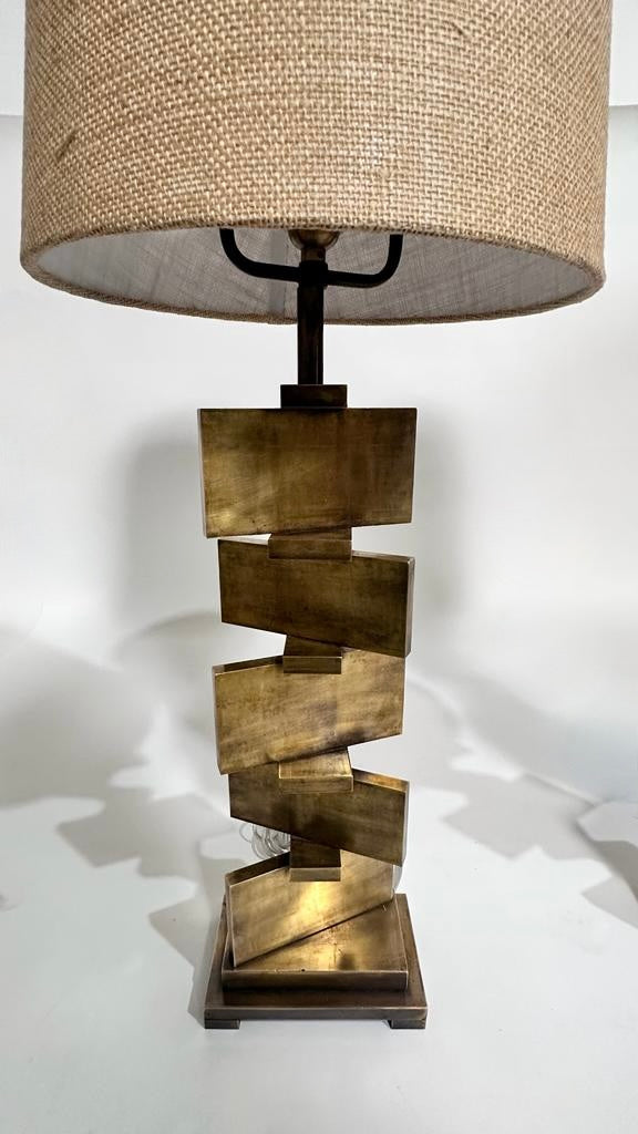 Lucca Studio Bronze Wyeth Lamps w/ Burlap Shades