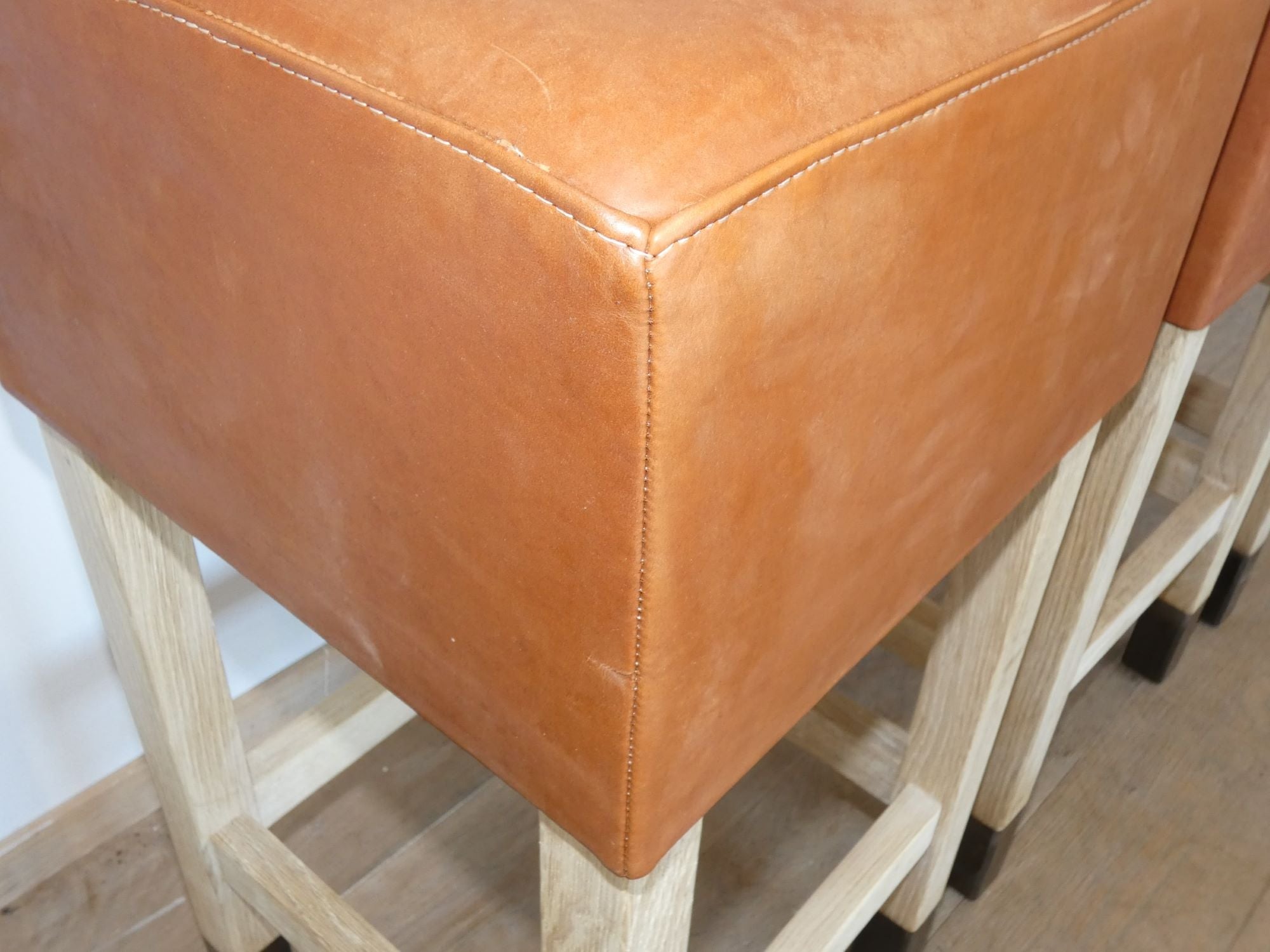 Lucca Studio Pair of Percy Saddle Leather and Oak Stools