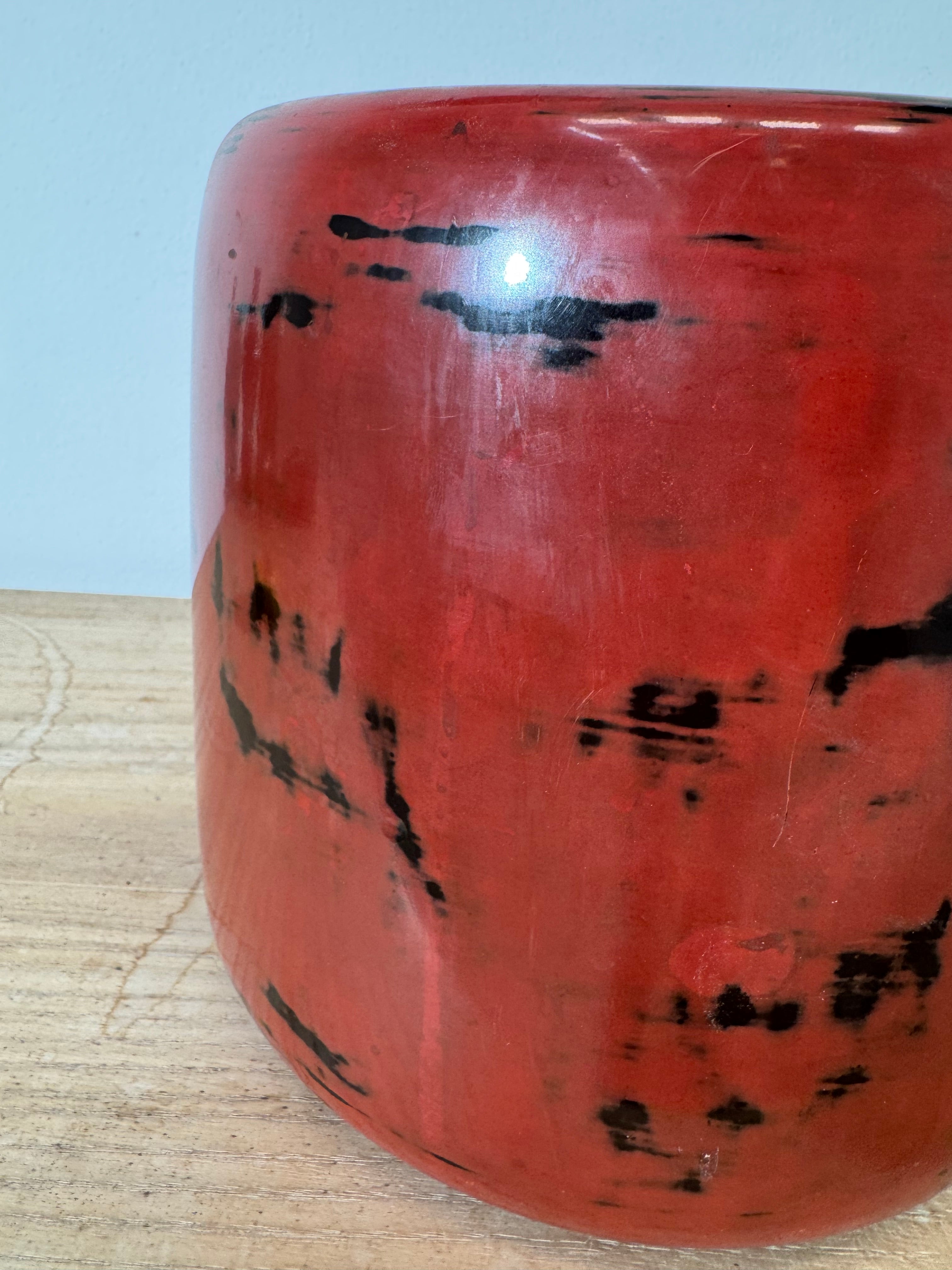 Vintage Japanese Red & Black Lacquerware Pot