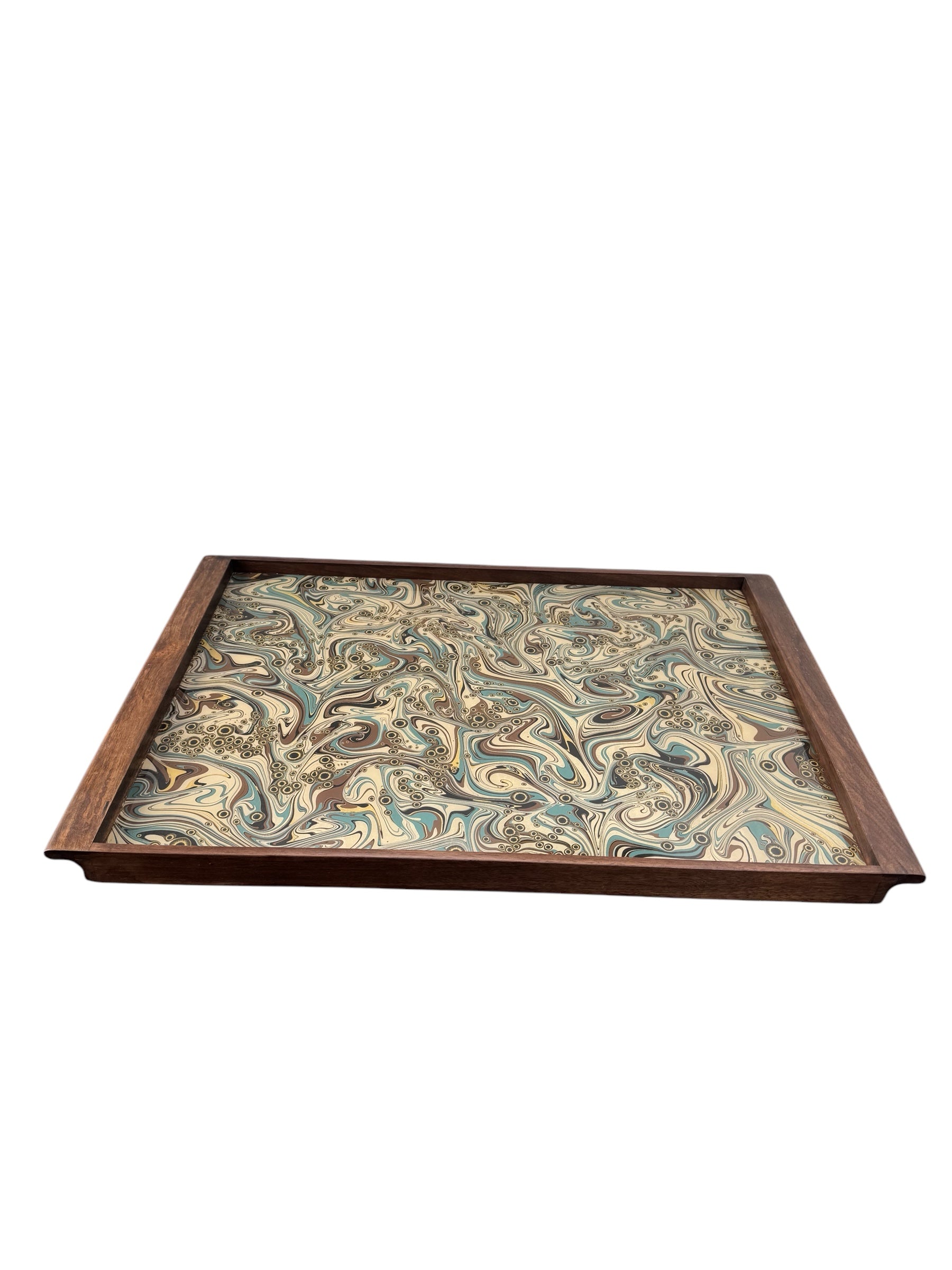 Limited Edition Walnut & Vintage Italian Marbleized Paper Tray