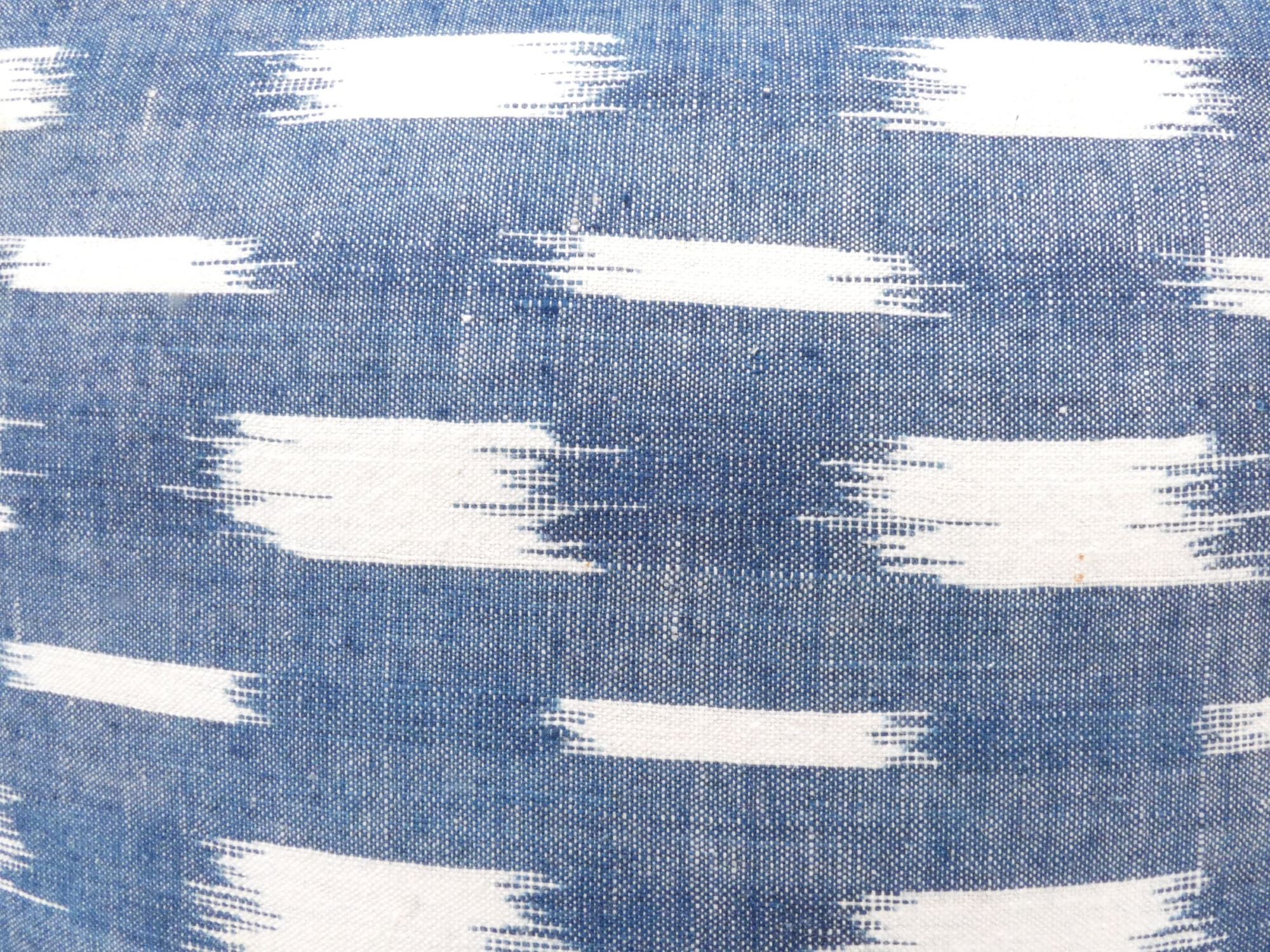 Rare 18th French Indigo Flamme Ikat Textile Pillow