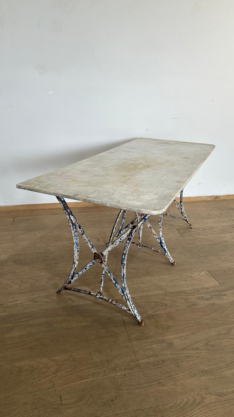 French 19th Century Iron Table with Marble Top