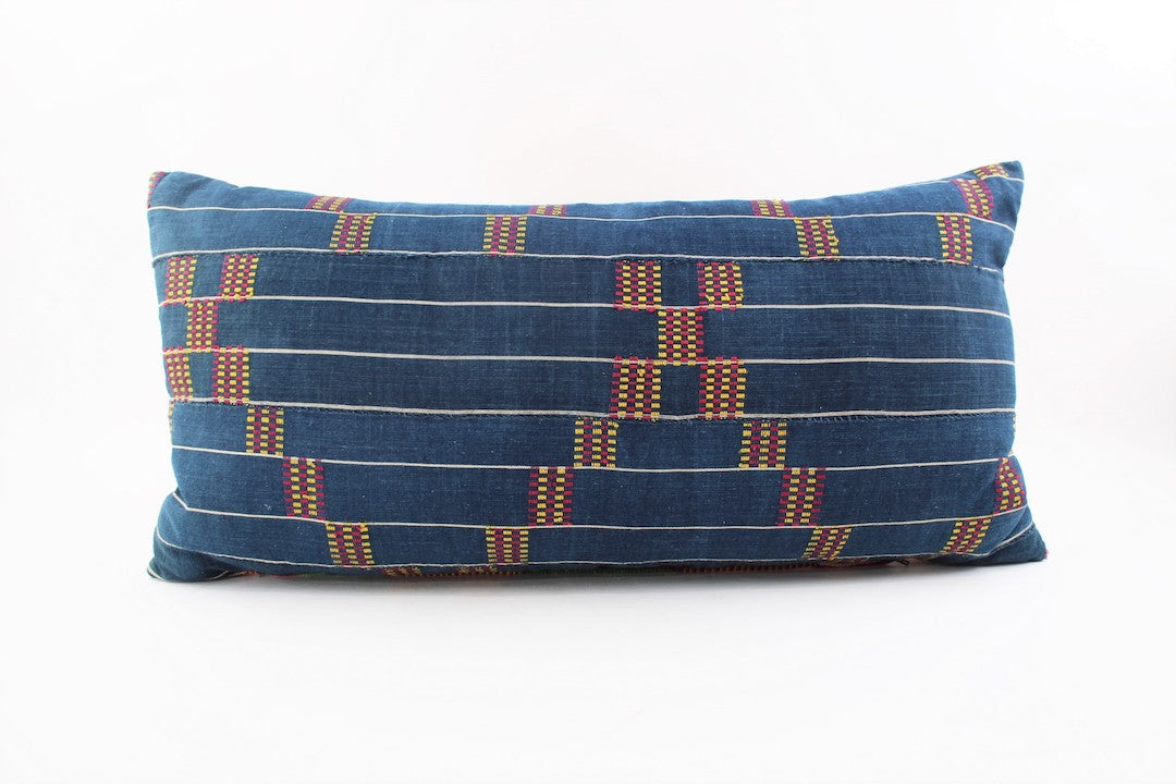 19th Century African Indigo and Embroidered Textile Pillow