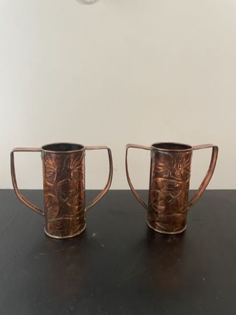 Wonderful Pair of Arts and Crafts Hammered Copper Vases