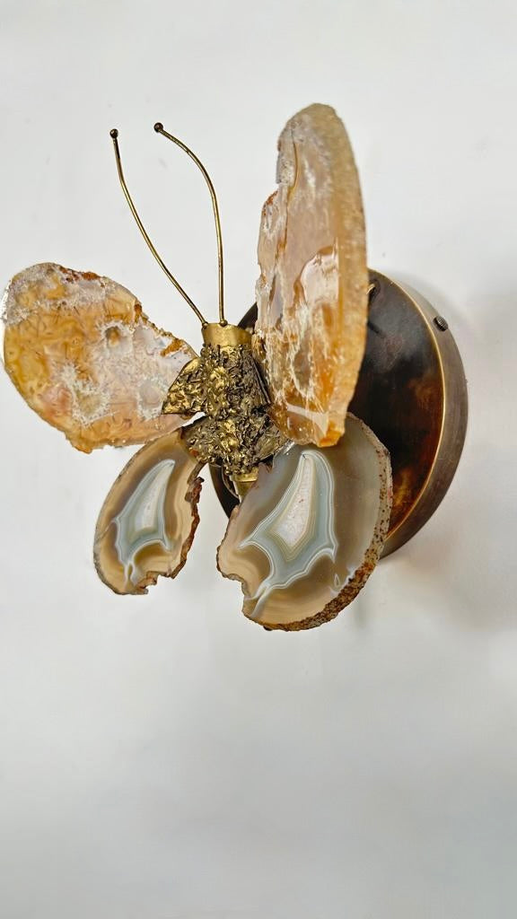 French 1970's Agate Butterfly Sconces