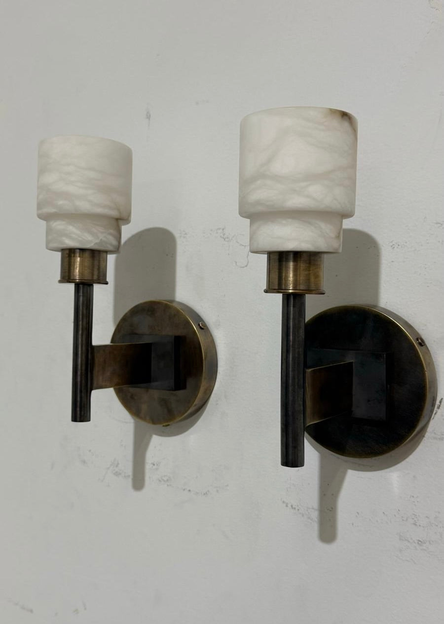 Lucca Studio Pair of Georgie Alabaster and Bronze Sconces