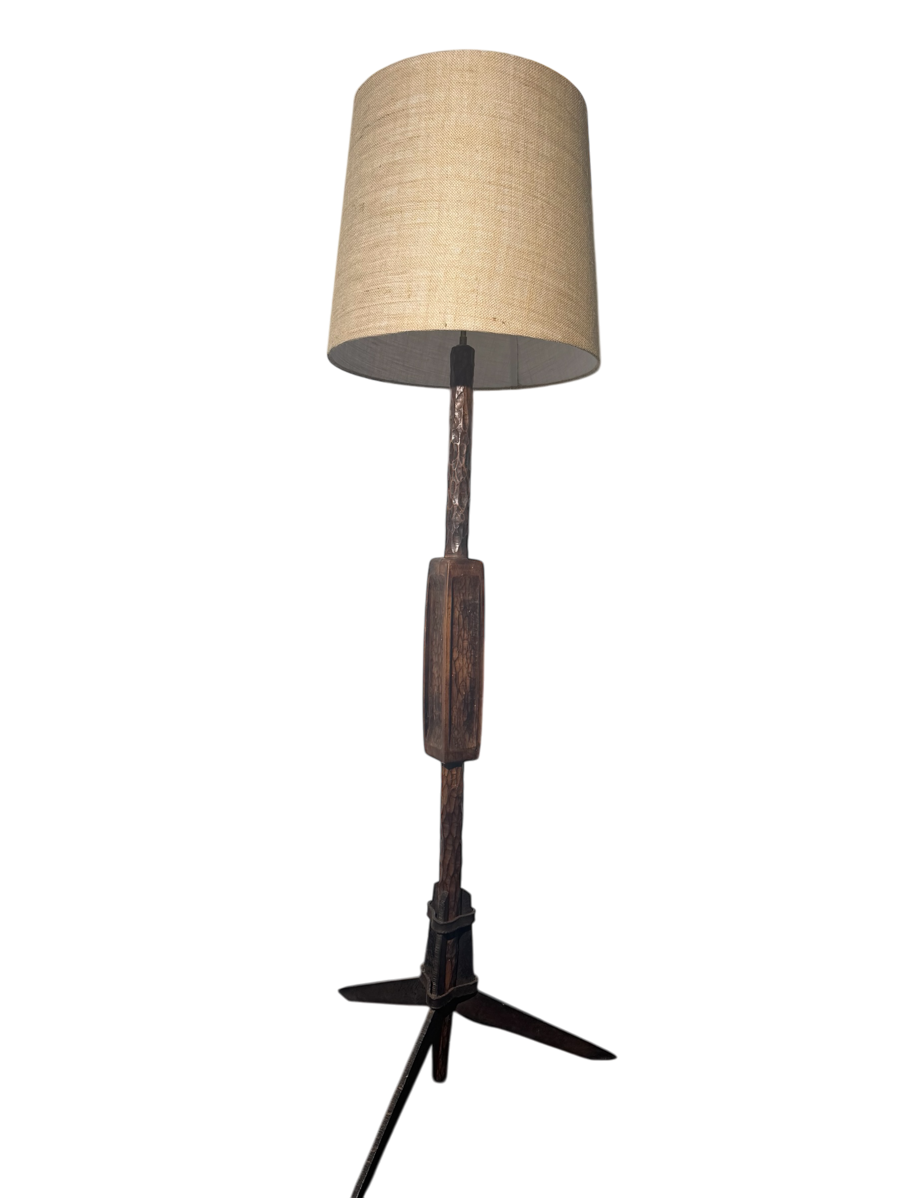 Chip Carved & Wrought Iron 1940's Floor Lamp