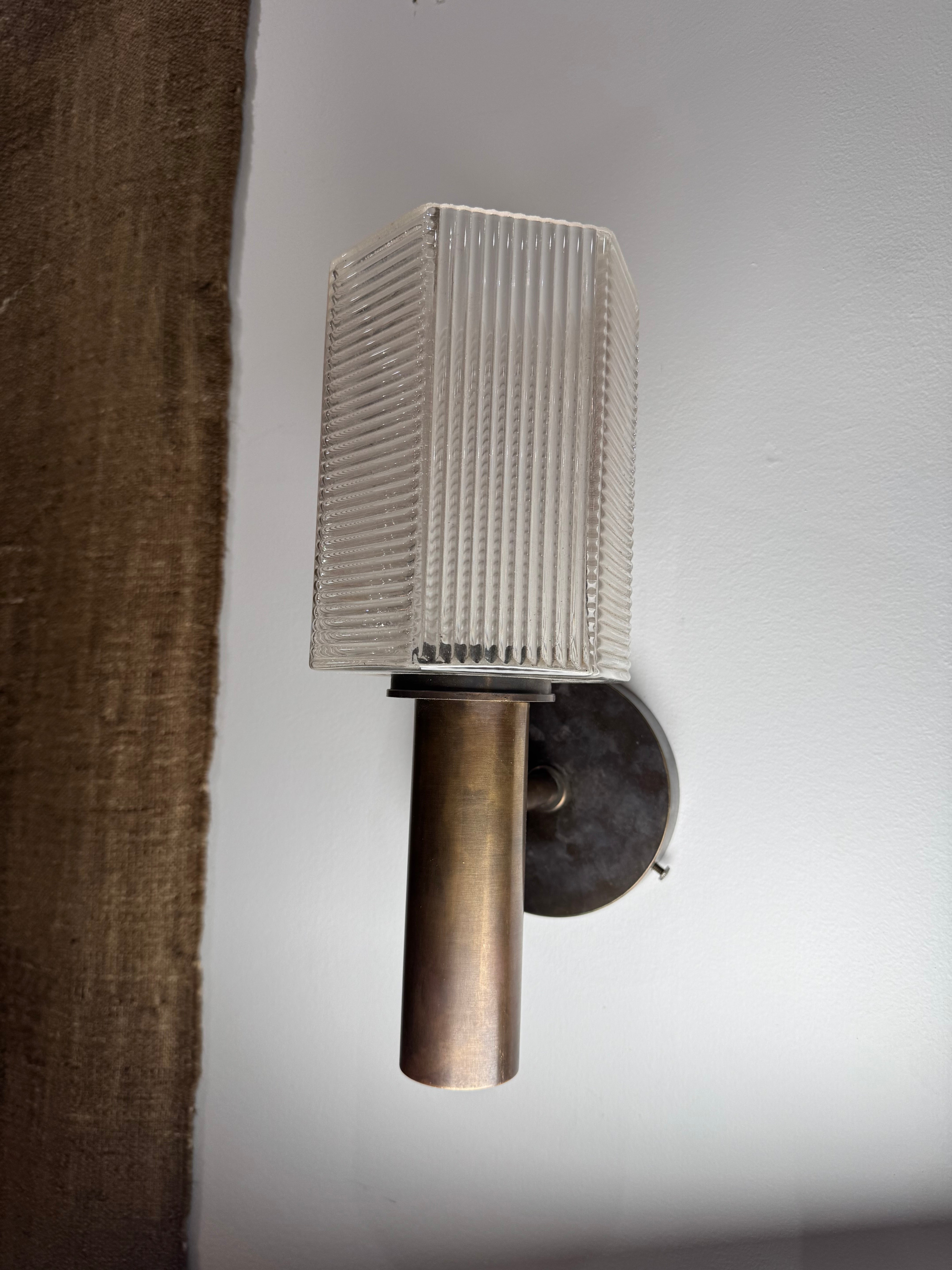 Pair Vintage Danish Brass & Glass Sconces