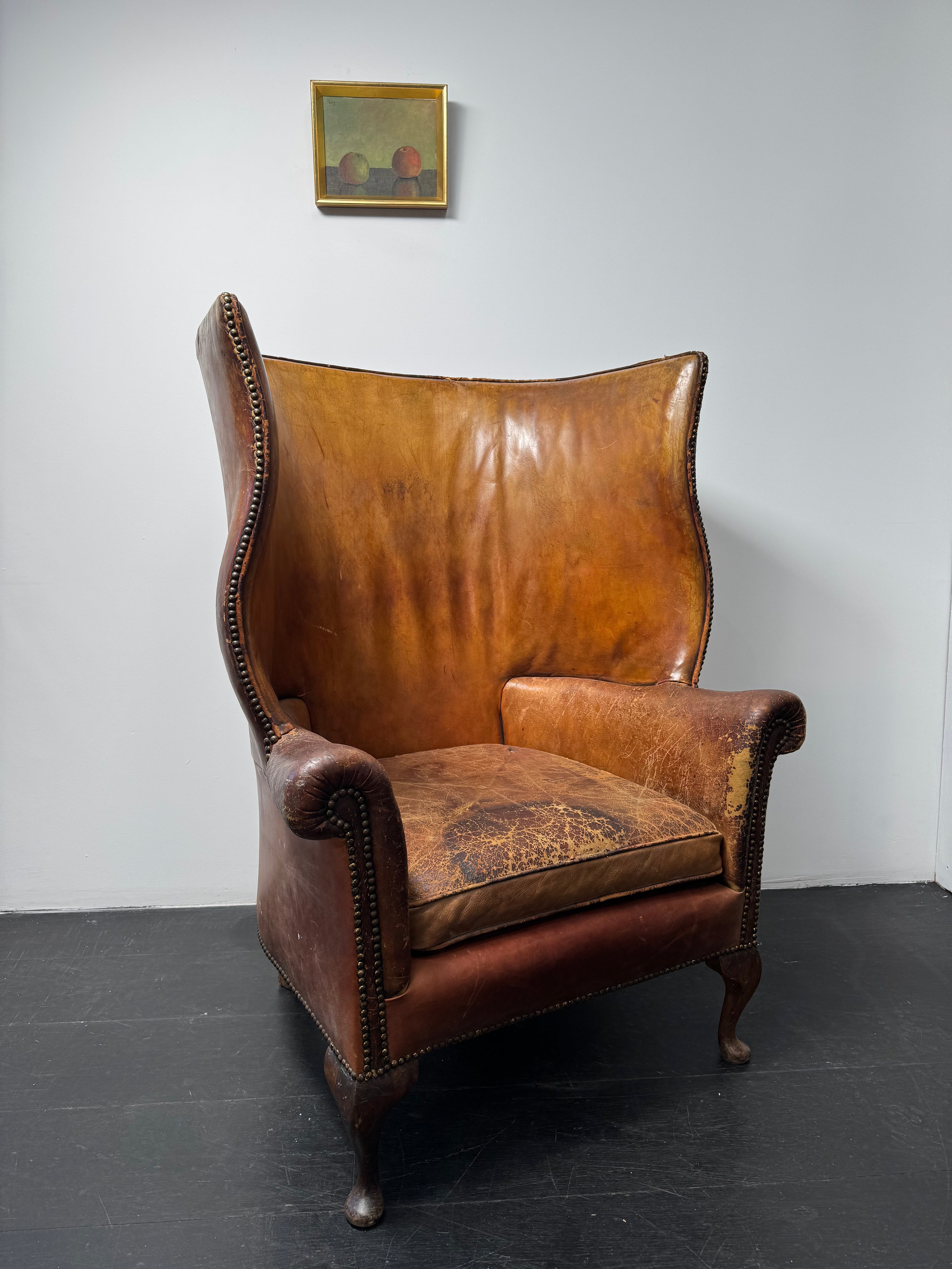 English 19c Leather Wingchair