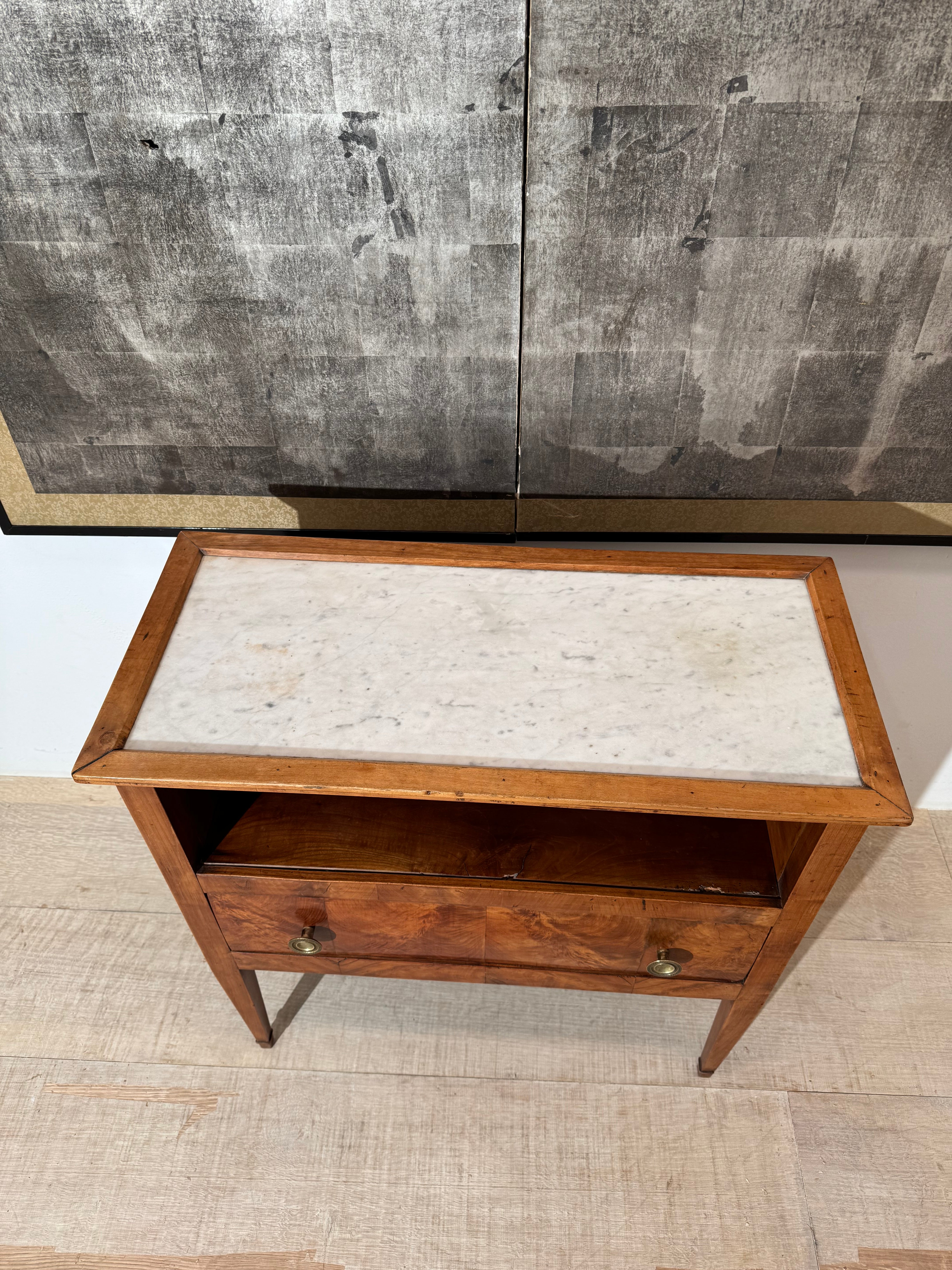 English 19c Fruitwood & Marble Nighstand