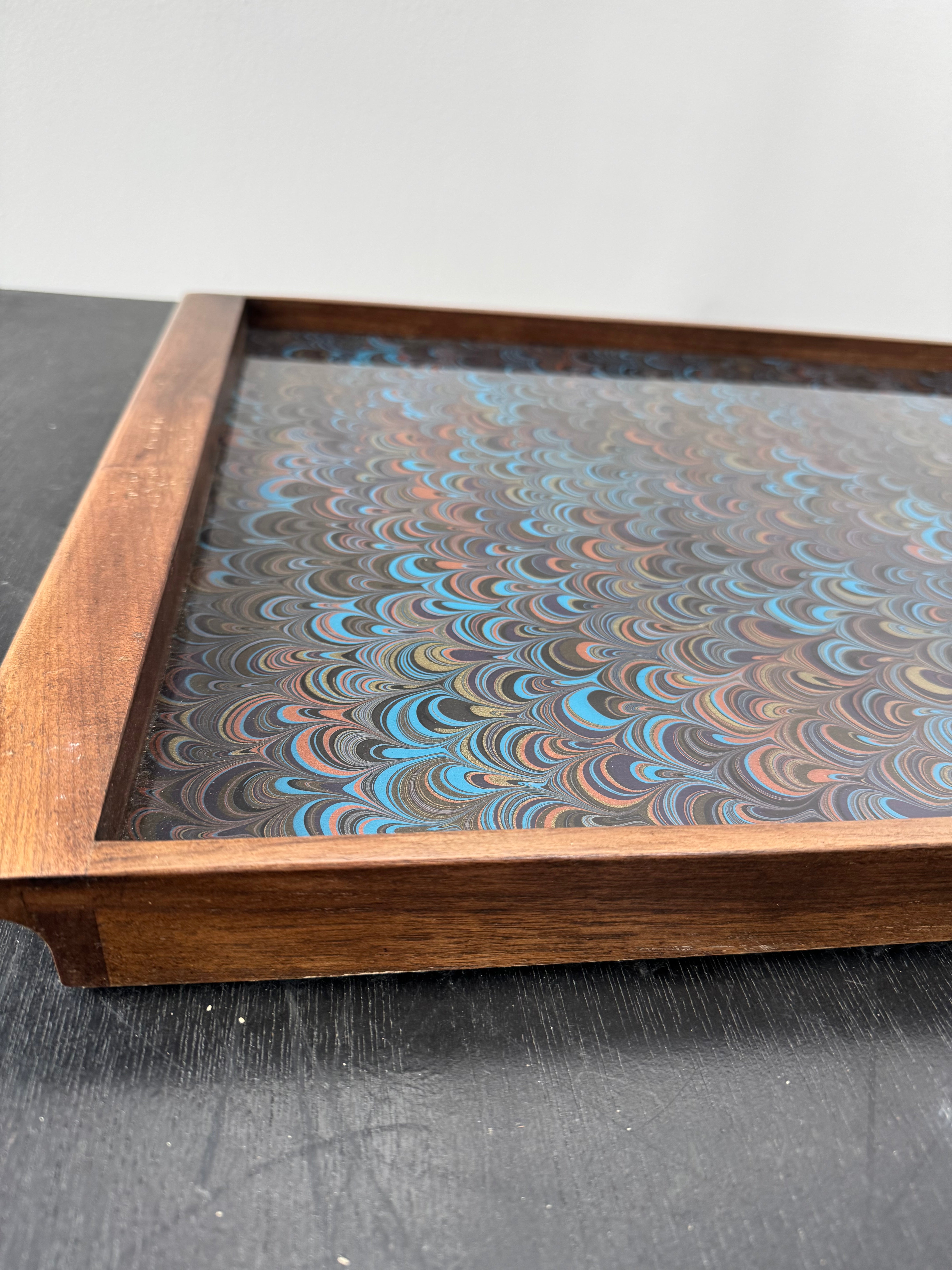 Limited Edition Walnut & Vintage Italian Marbleized Paper Tray