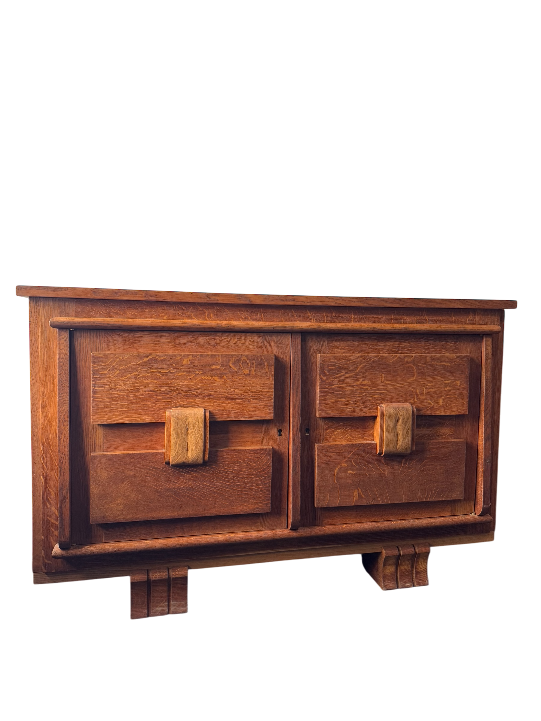 French 1940's Thin Profile Solid Oak Sideboard