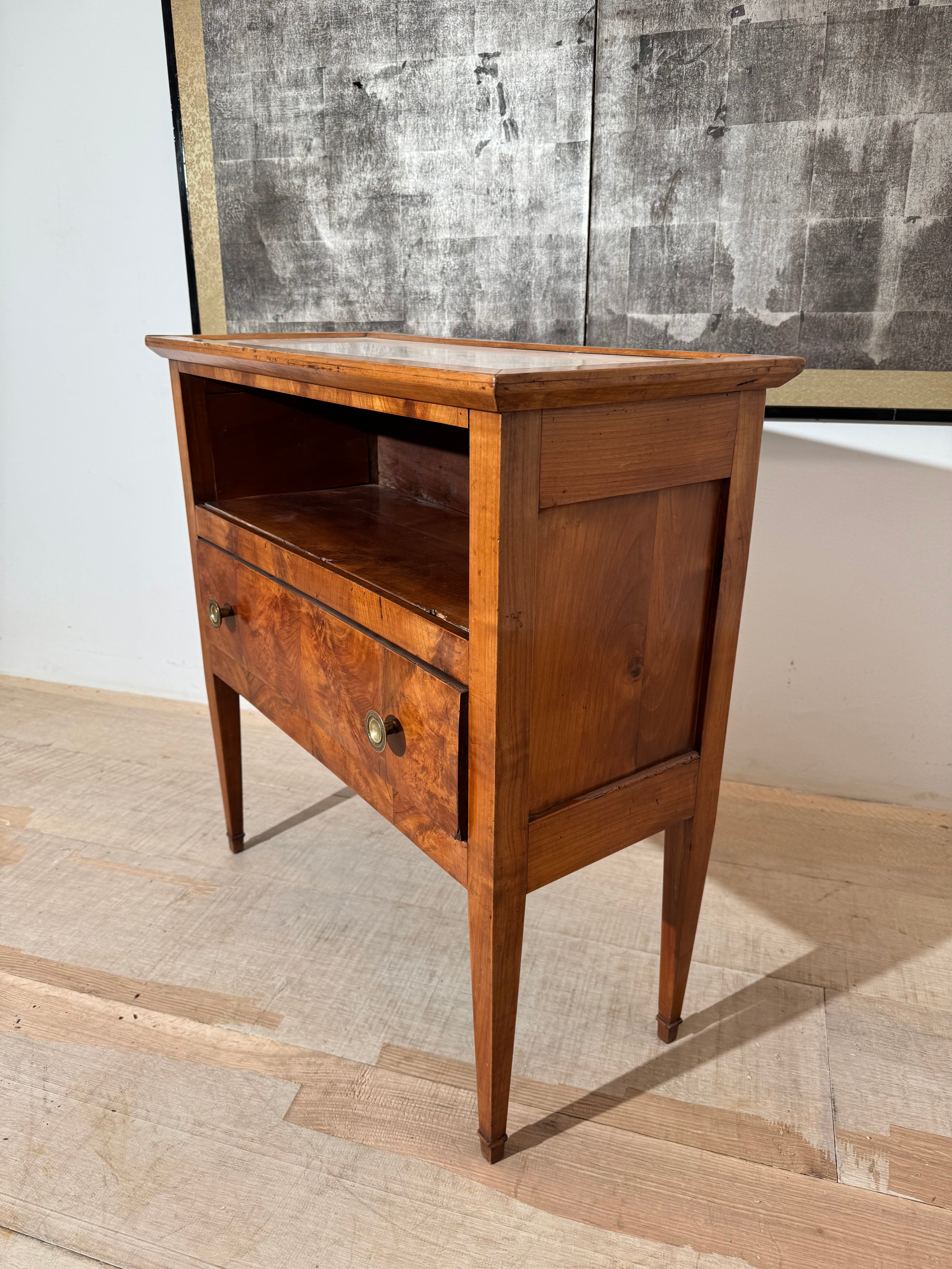 English 19c Fruitwood & Marble Nighstand