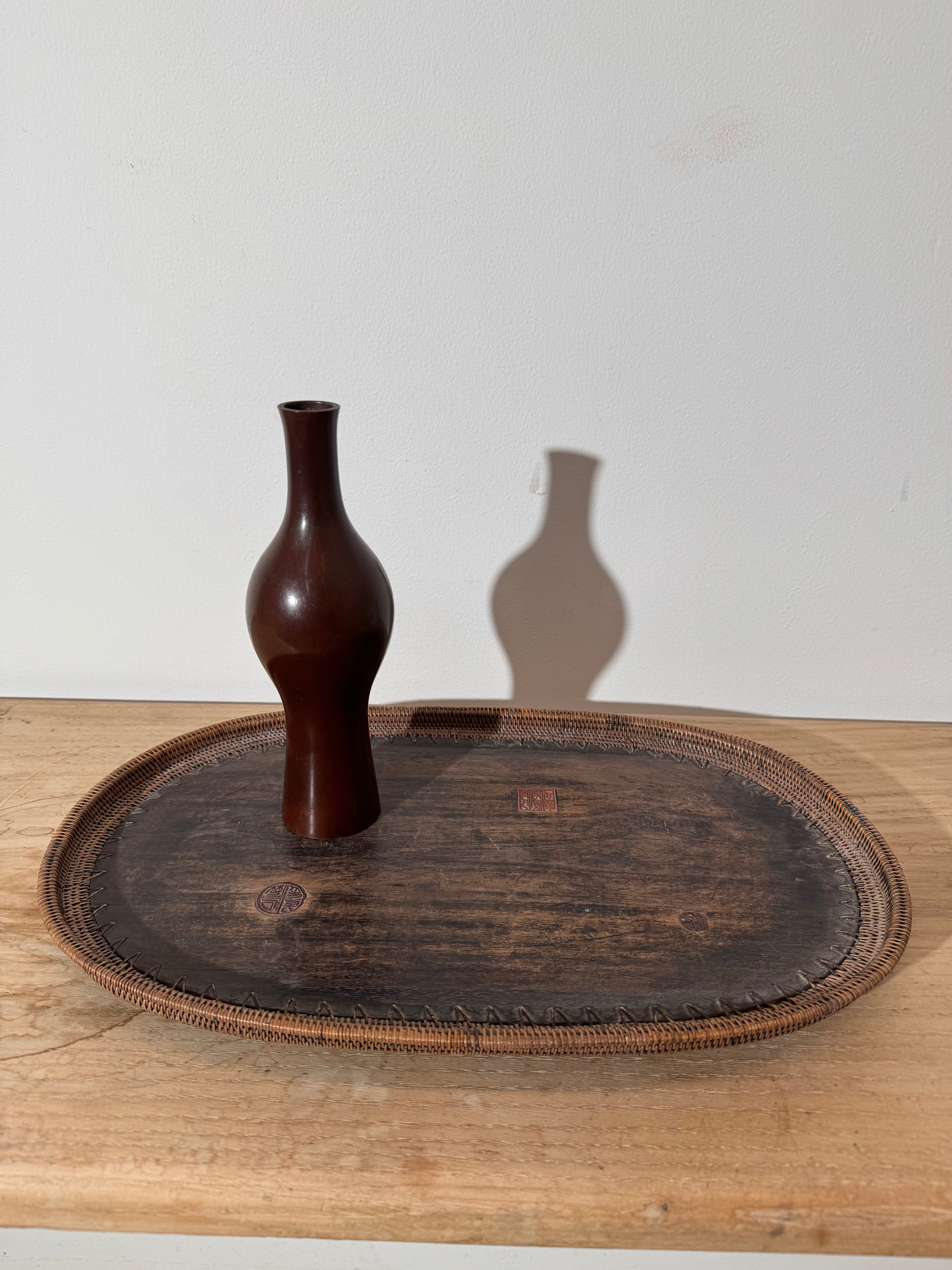 Unique Vintage Japanese Wood & Woven Tray