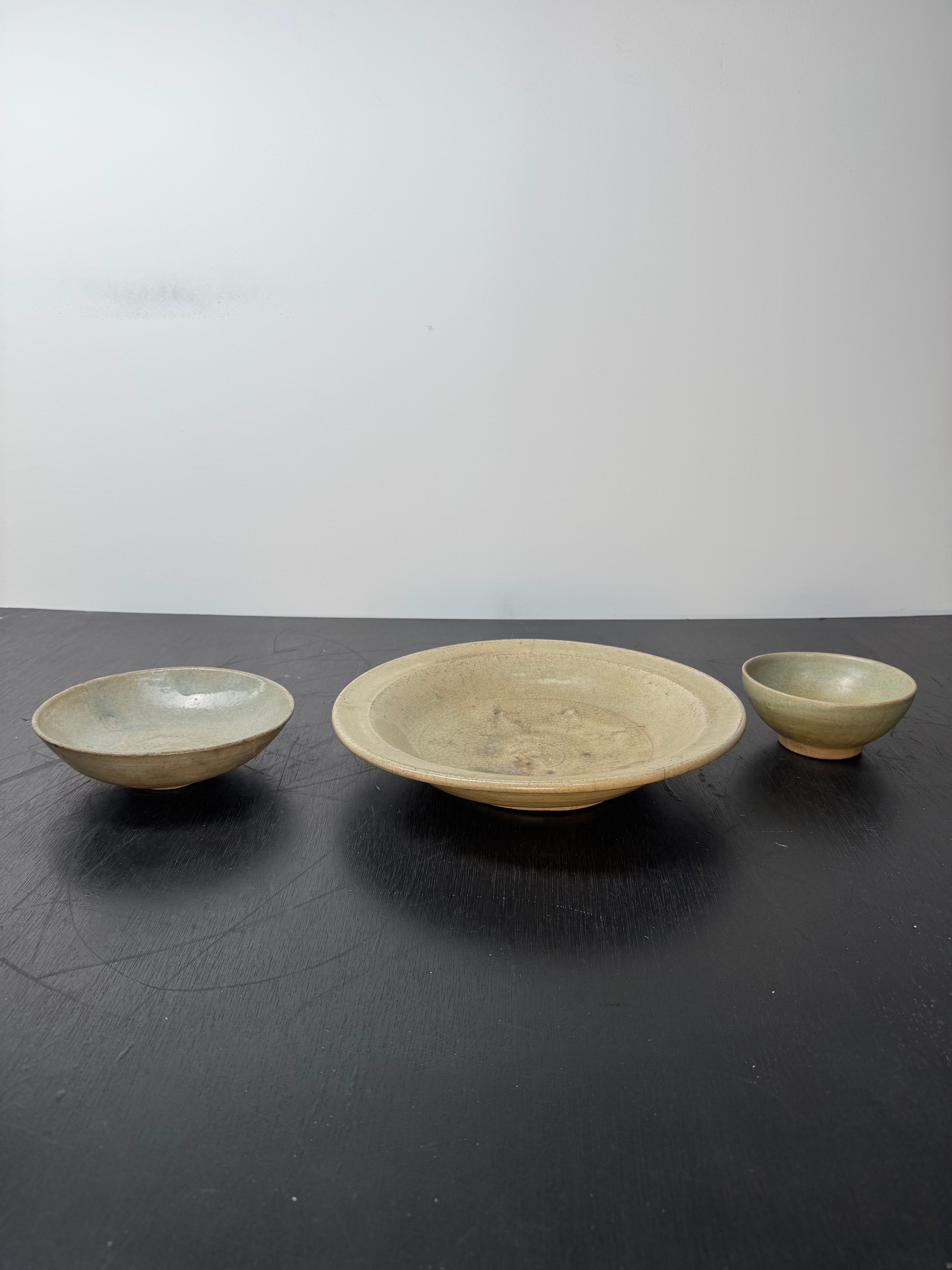 Collection of (3) Song Dynasty Celadon Colored Bowls