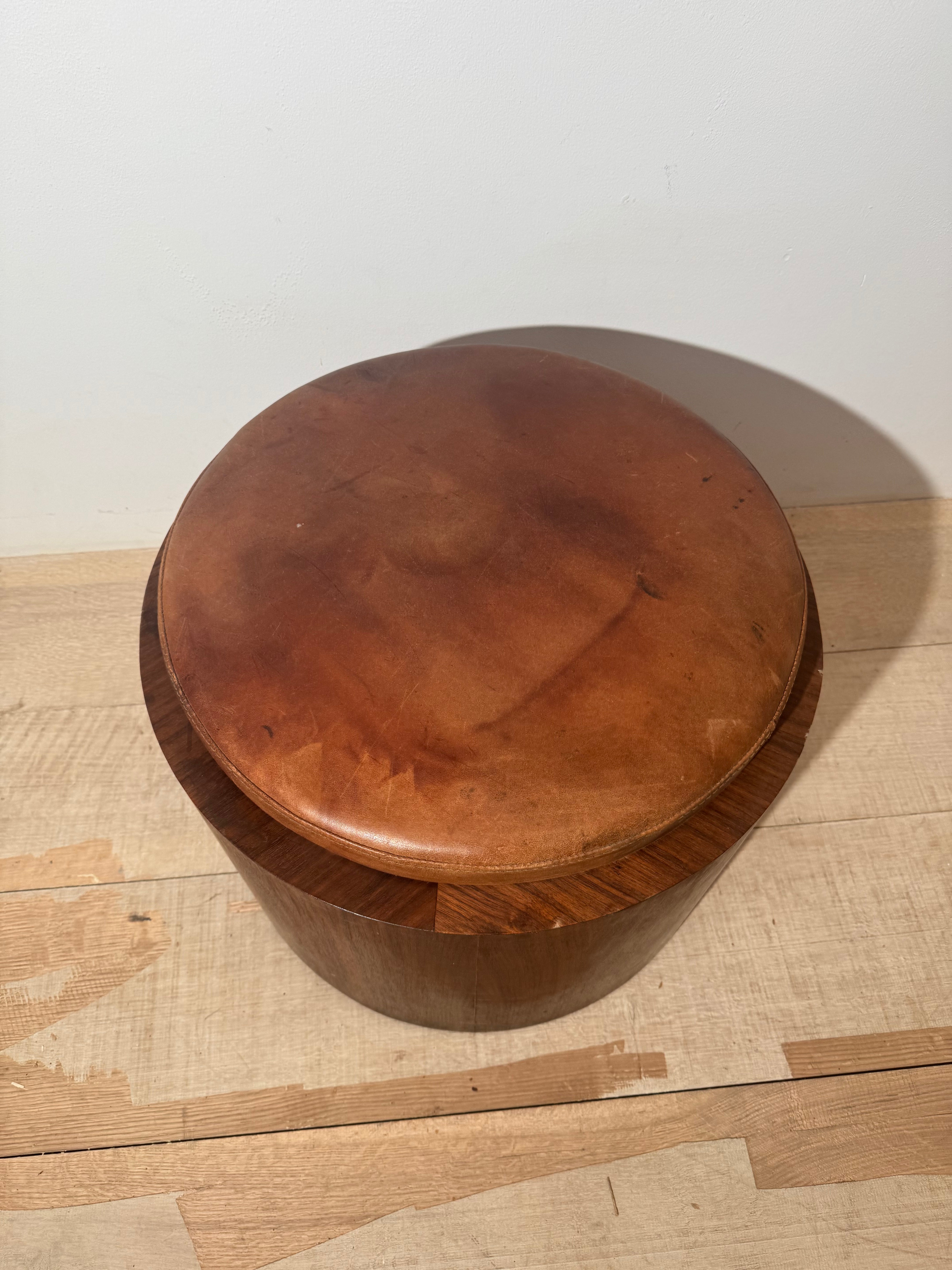 Lucca Studio Limited Edition Walnut and Vintage Leather Ottoman