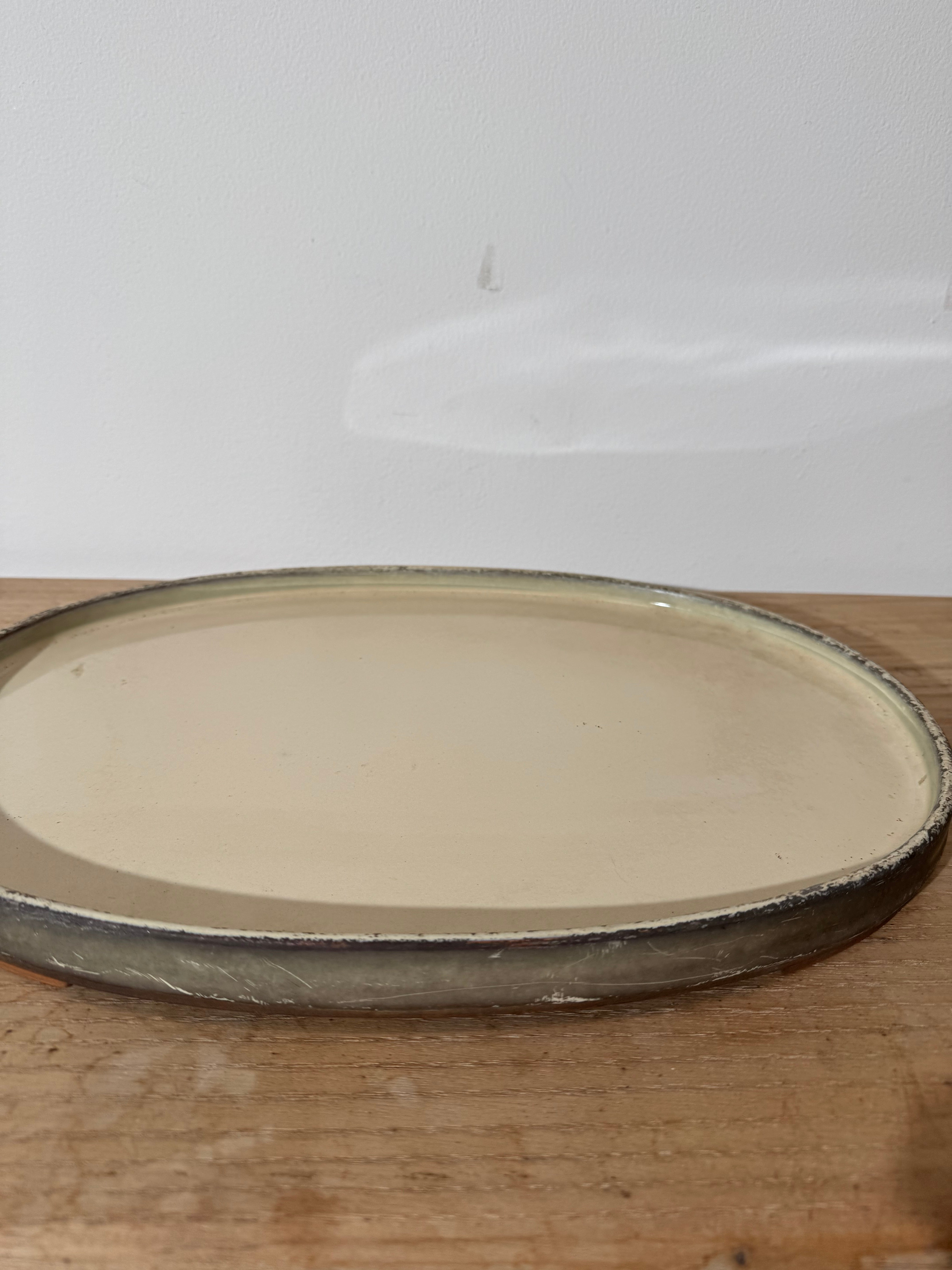 Large Japanese Cream Colored Vintage Pottery Tray
