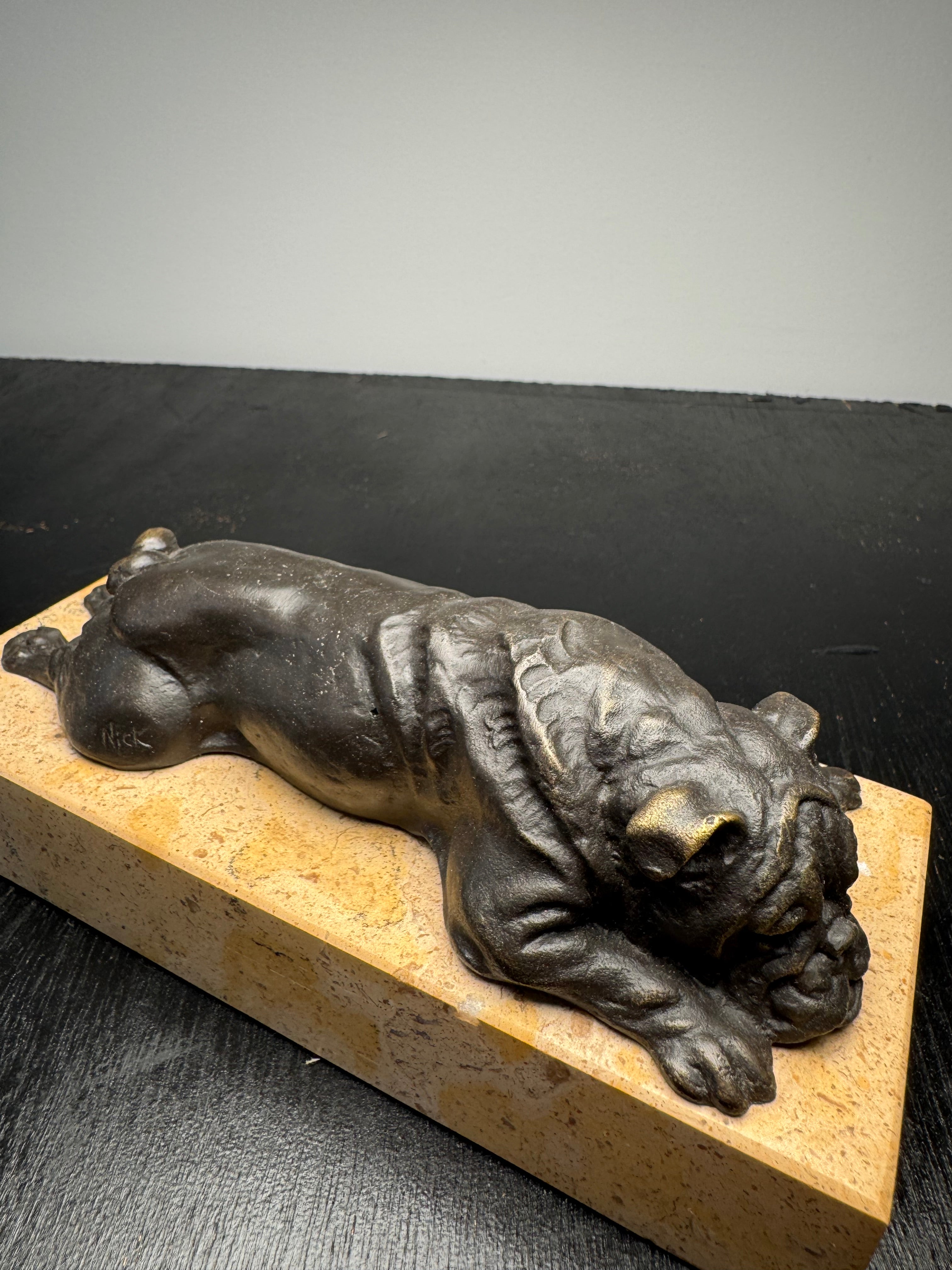 Late 20th Century Bronze Bulldog on Marble