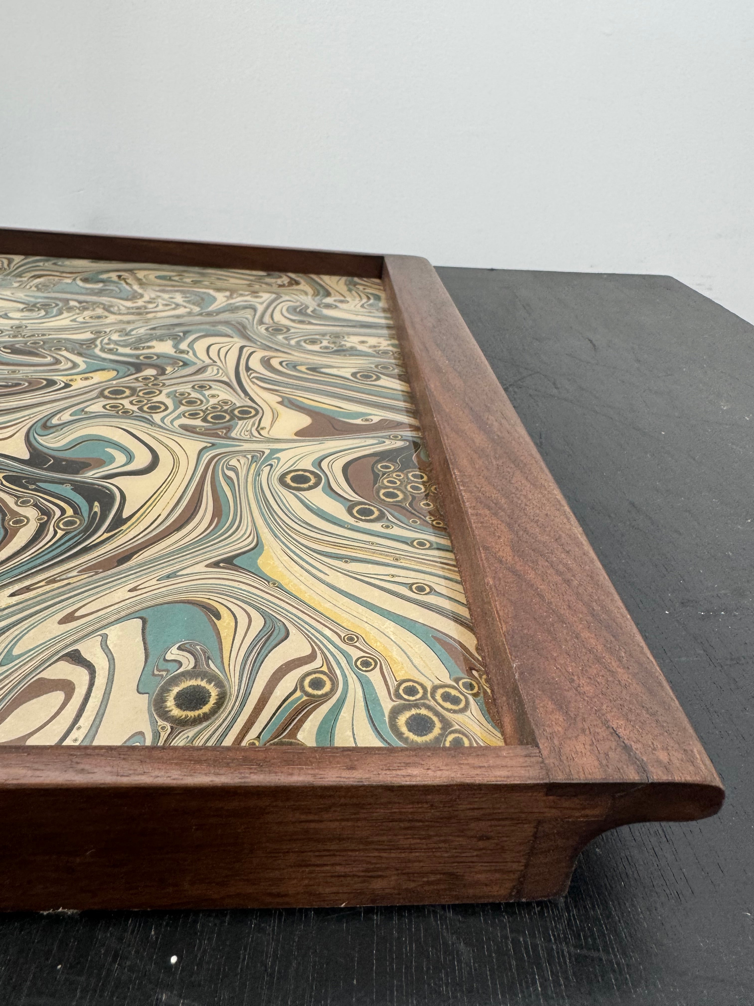 Limited Edition Walnut & Vintage Italian Marbleized Paper Tray