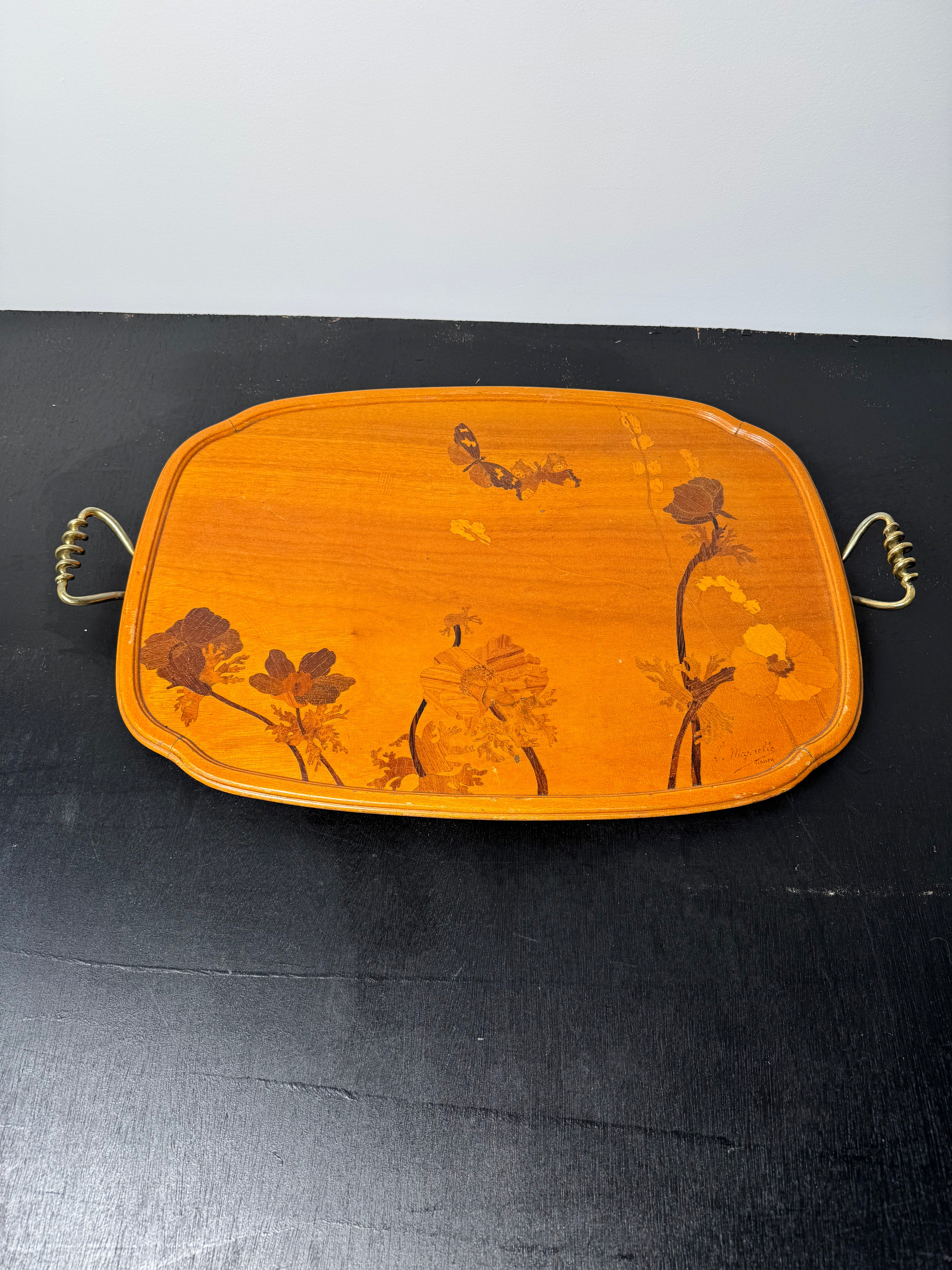 Vintage Majorelle Art Nouveau Wood Tray