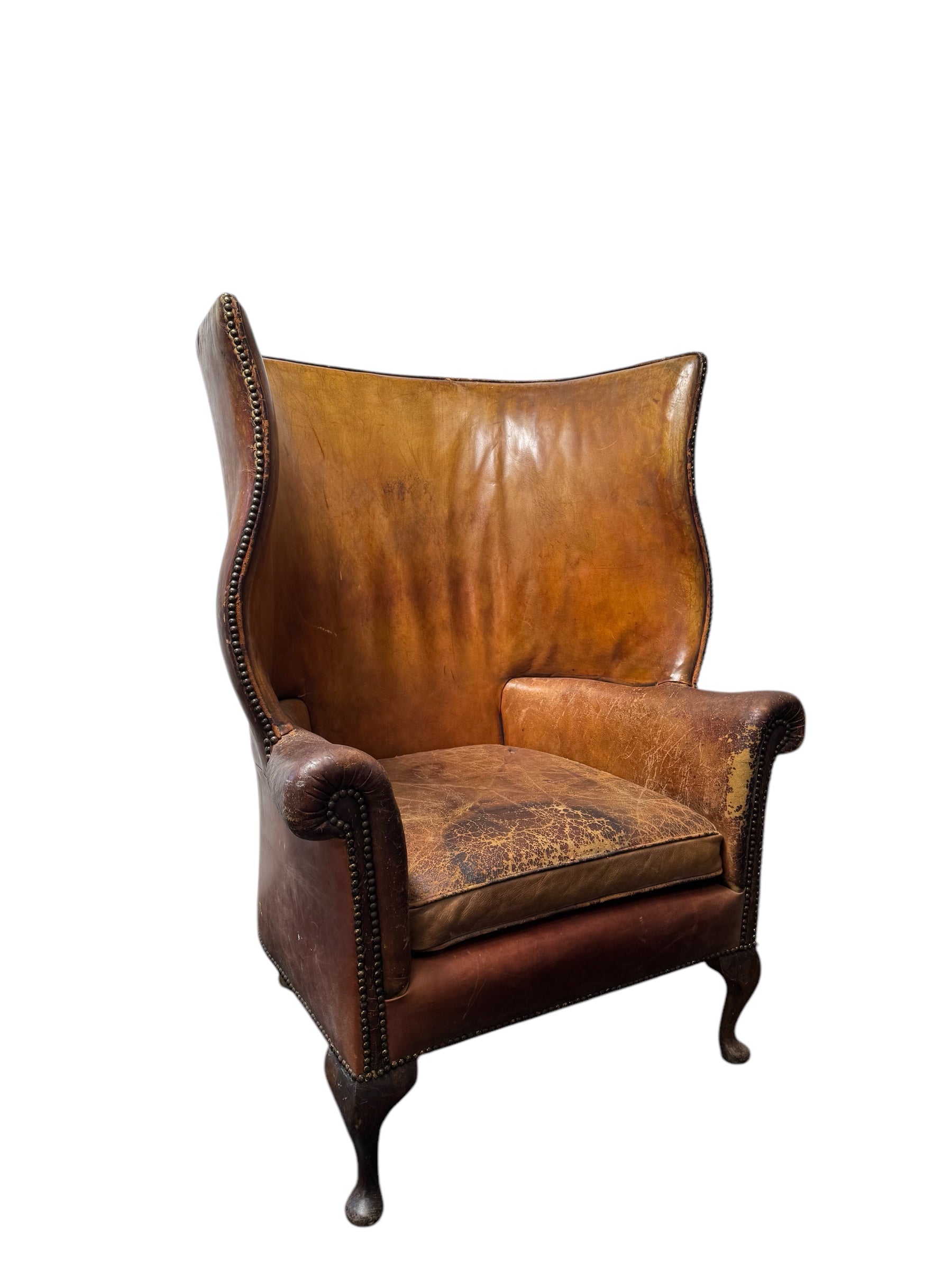 English 19c Leather Wingchair