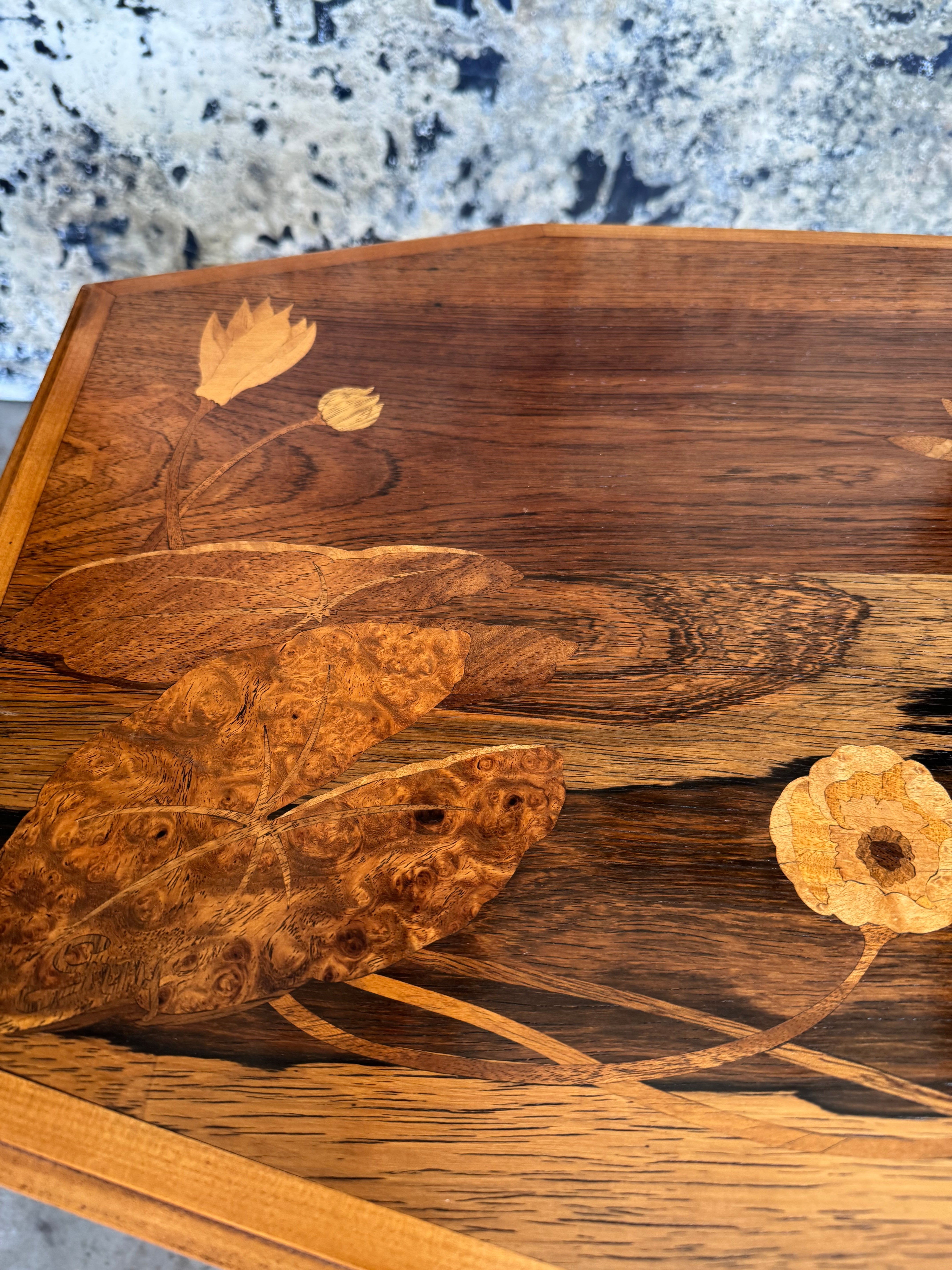 Stunning Art Nouveau Table with Inlaid Dragonflies