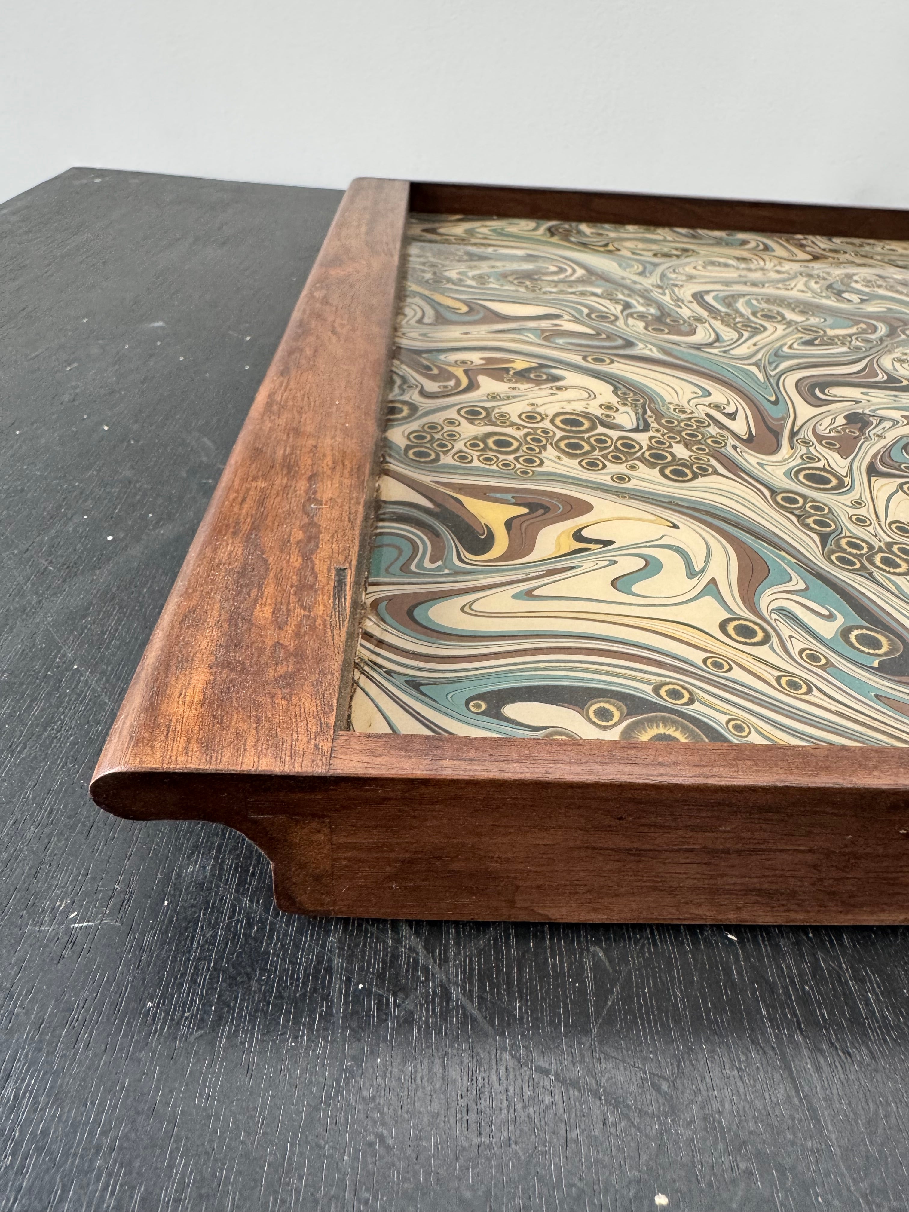 Limited Edition Walnut & Vintage Italian Marbleized Paper Tray