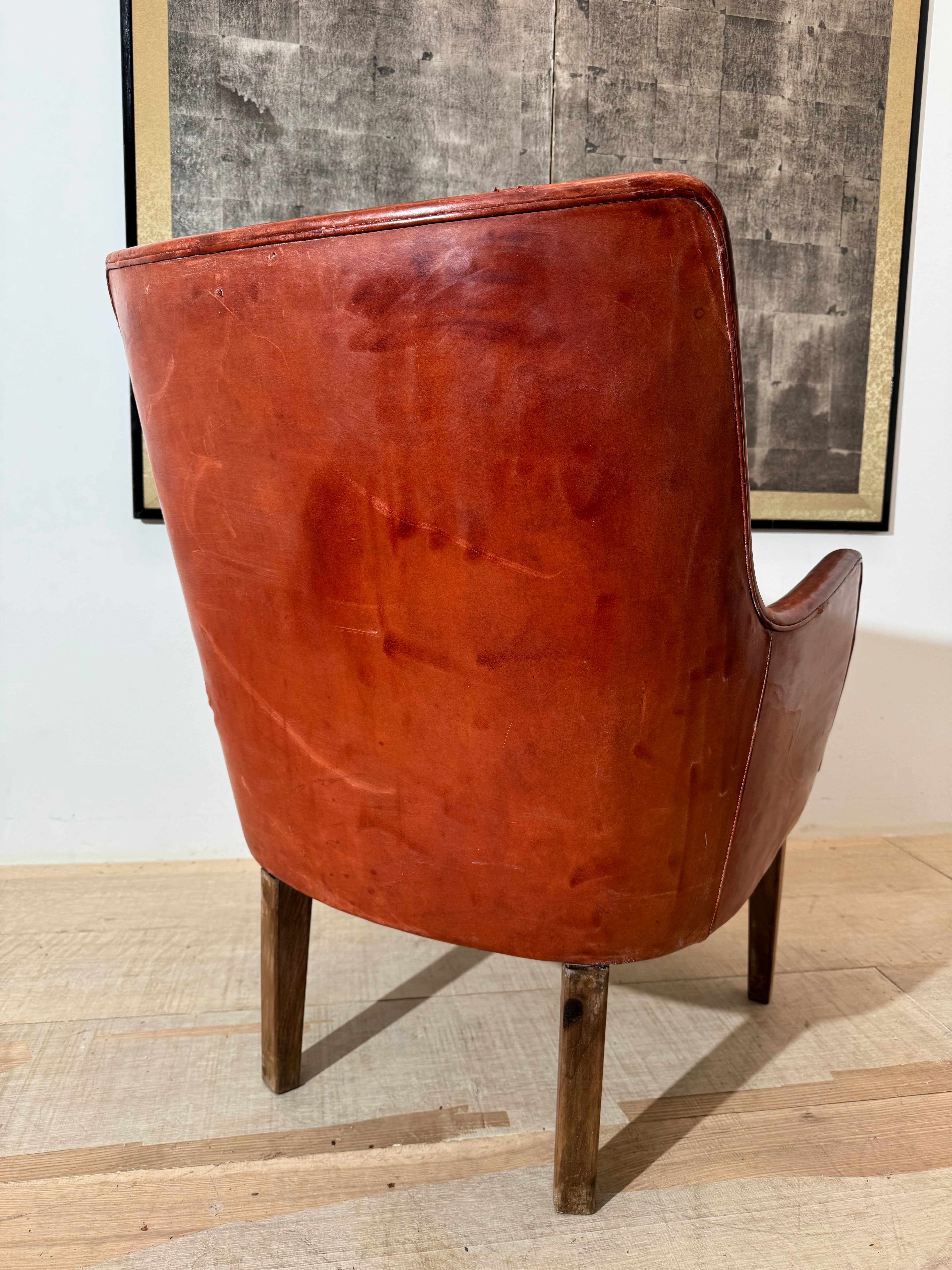 Original Vintage Arne Vodder Danish Leather Chair in Scruffy Condition