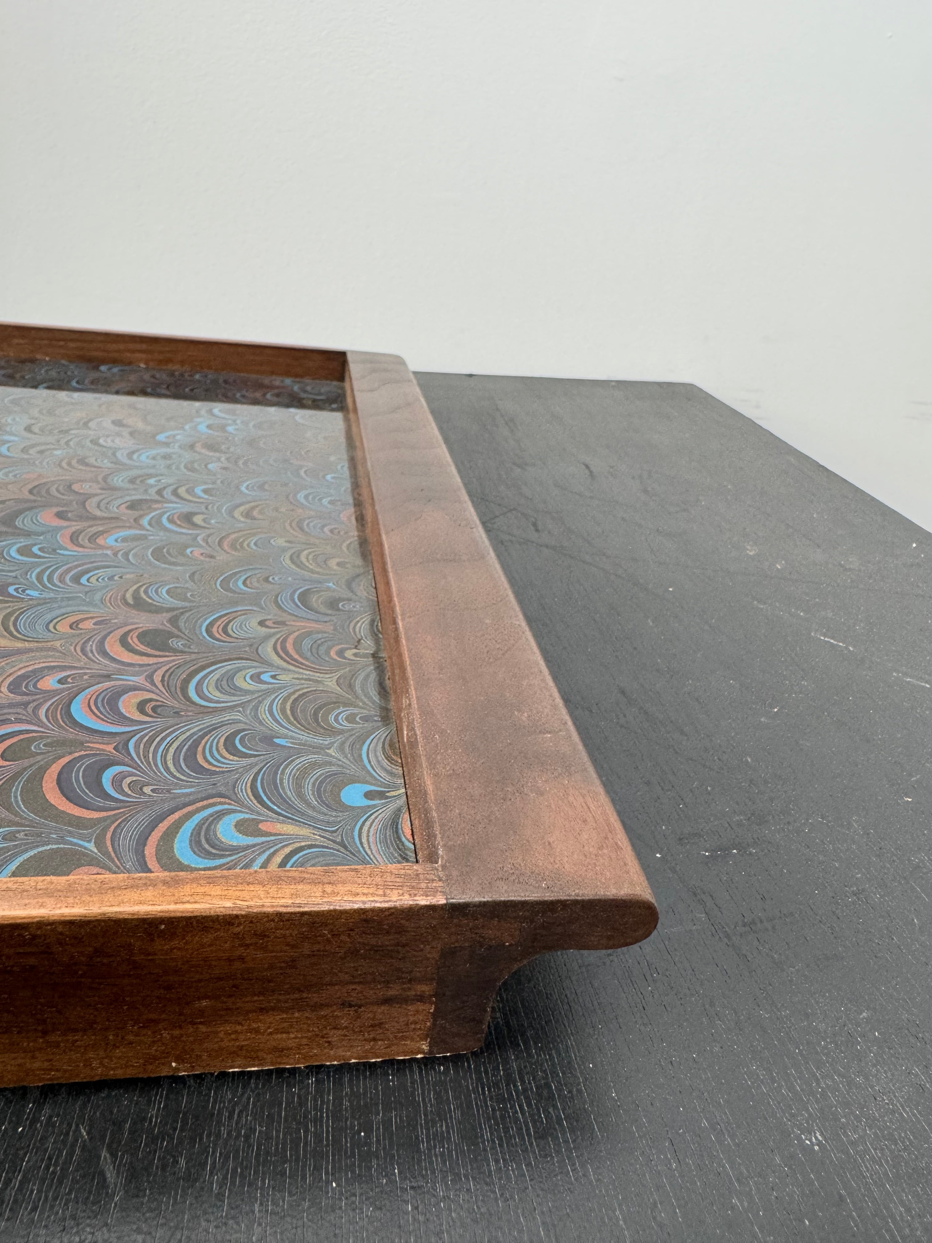 Limited Edition Walnut & Vintage Italian Marbleized Paper Tray