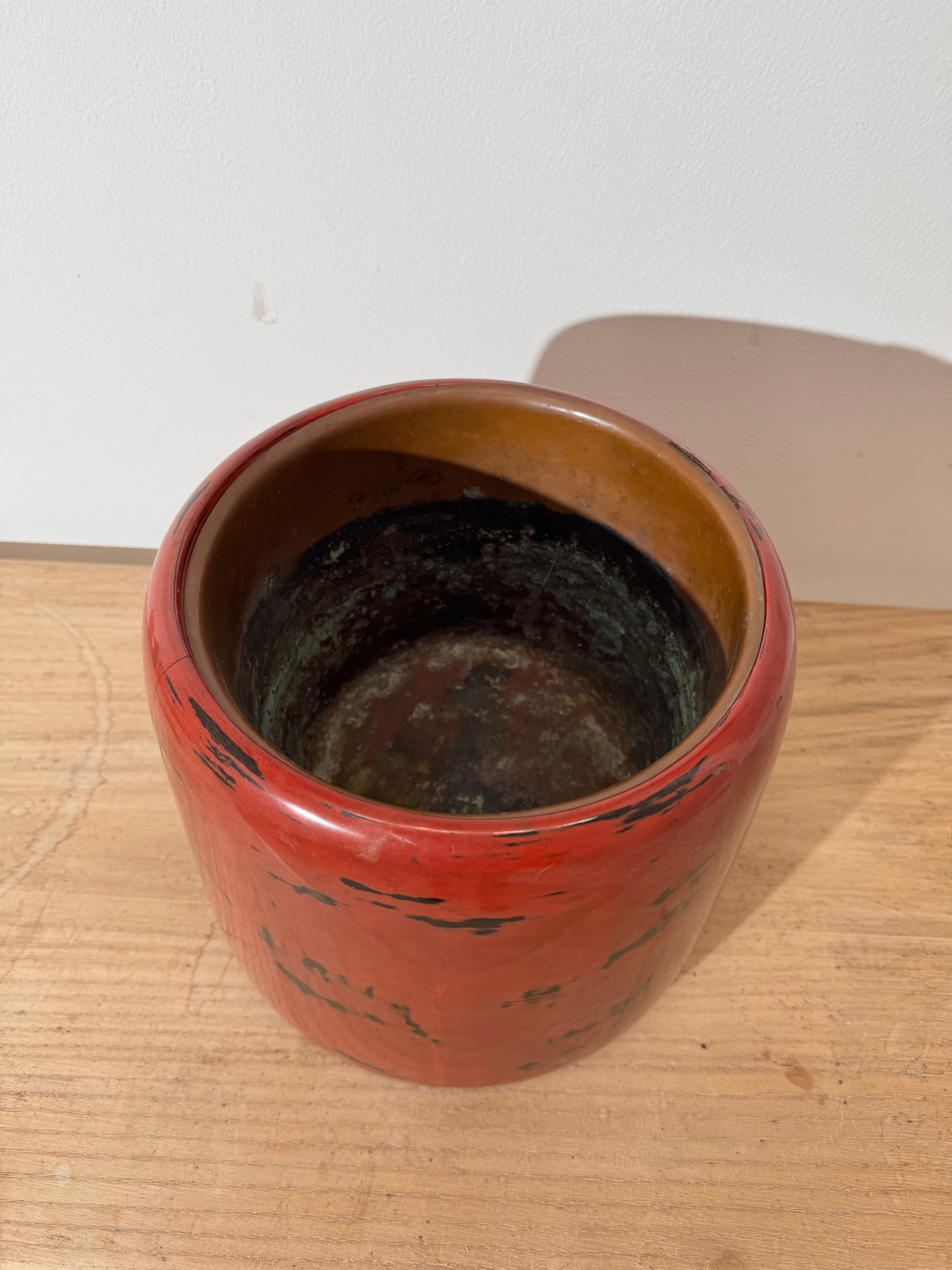 Vintage Japanese Red & Black Lacquerware Pot