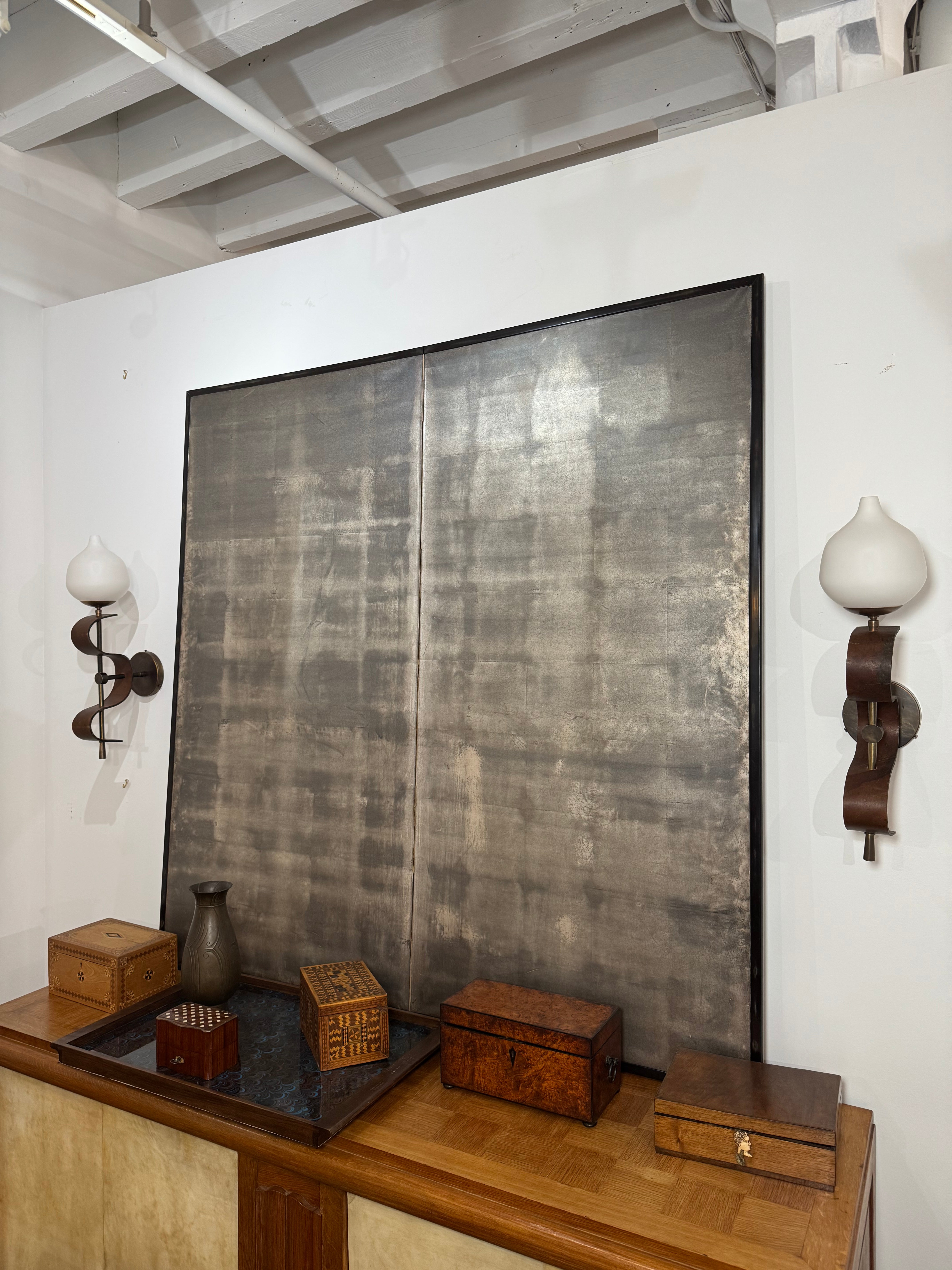 Pair Lucca Studio Limited Edition Leather & Glass Sconces