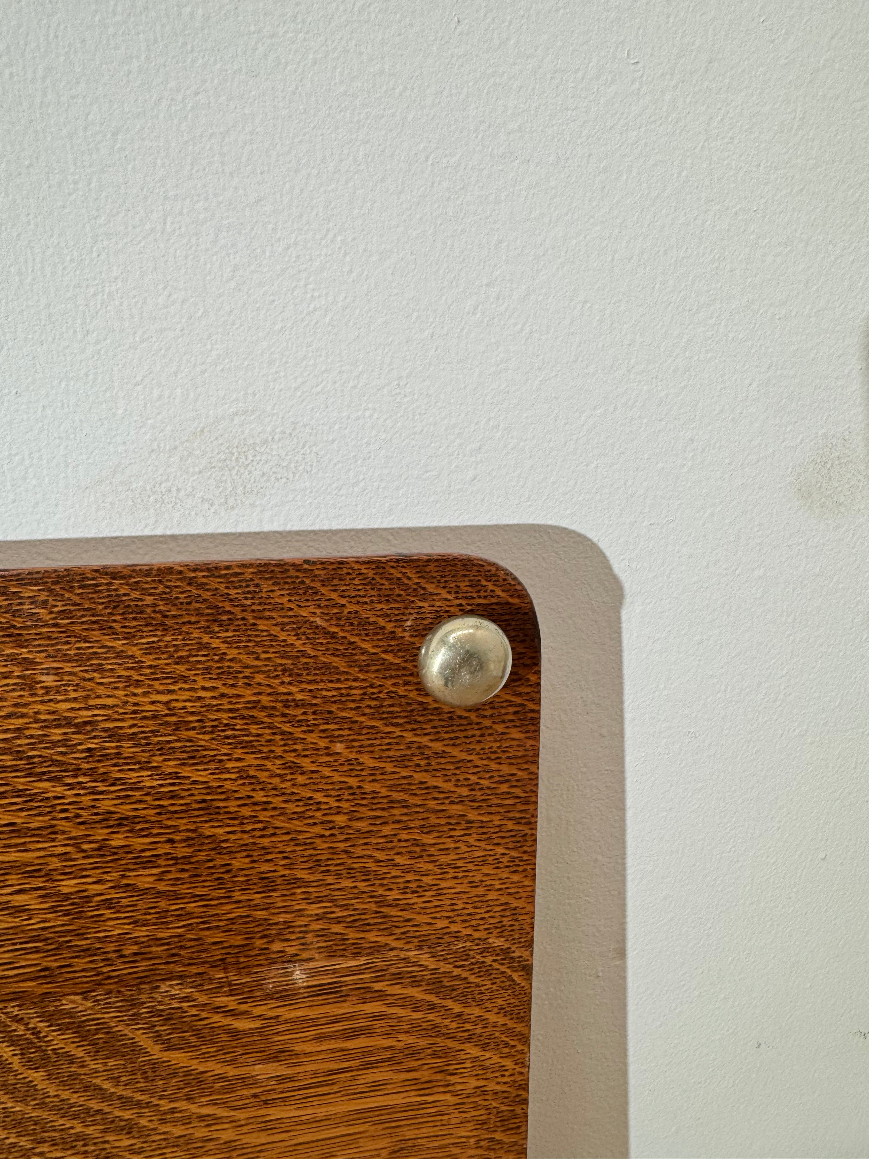 Antique English Quarter Sewn Oak and Silver Plate Serving Tray