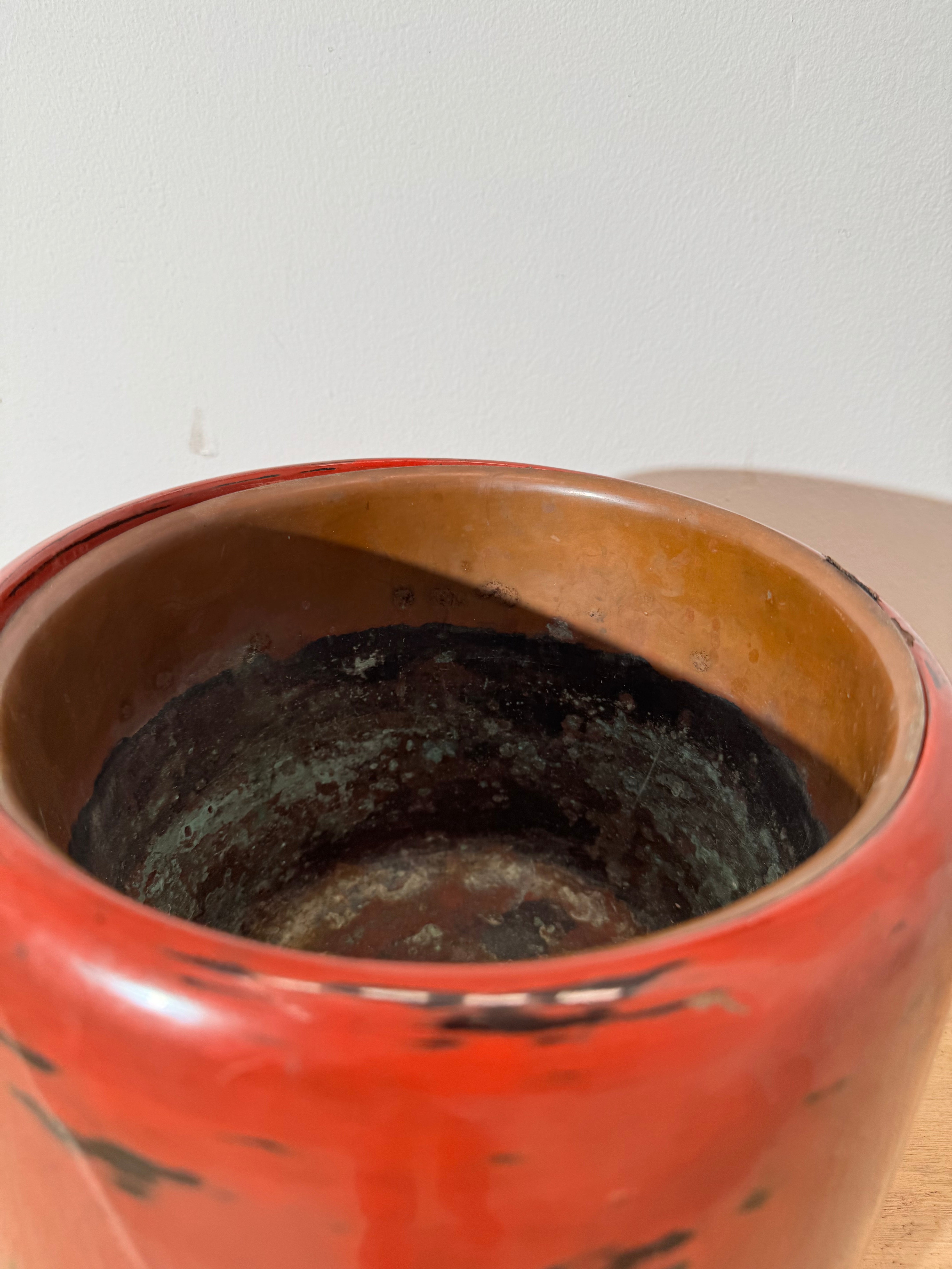 Vintage Japanese Red & Black Lacquerware Pot