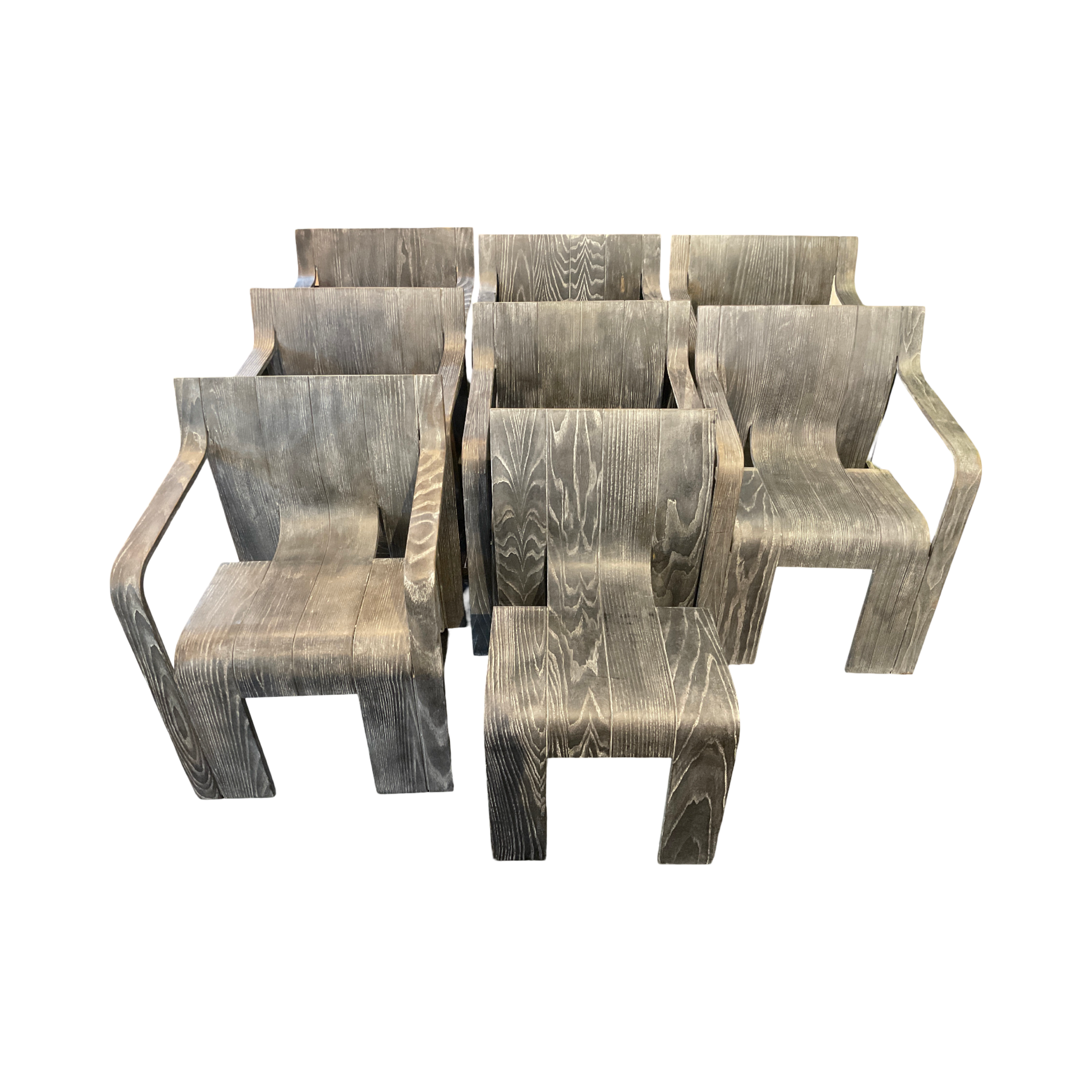 Set of (8) Gijs Baker Dining Armchairs with Unique Finish