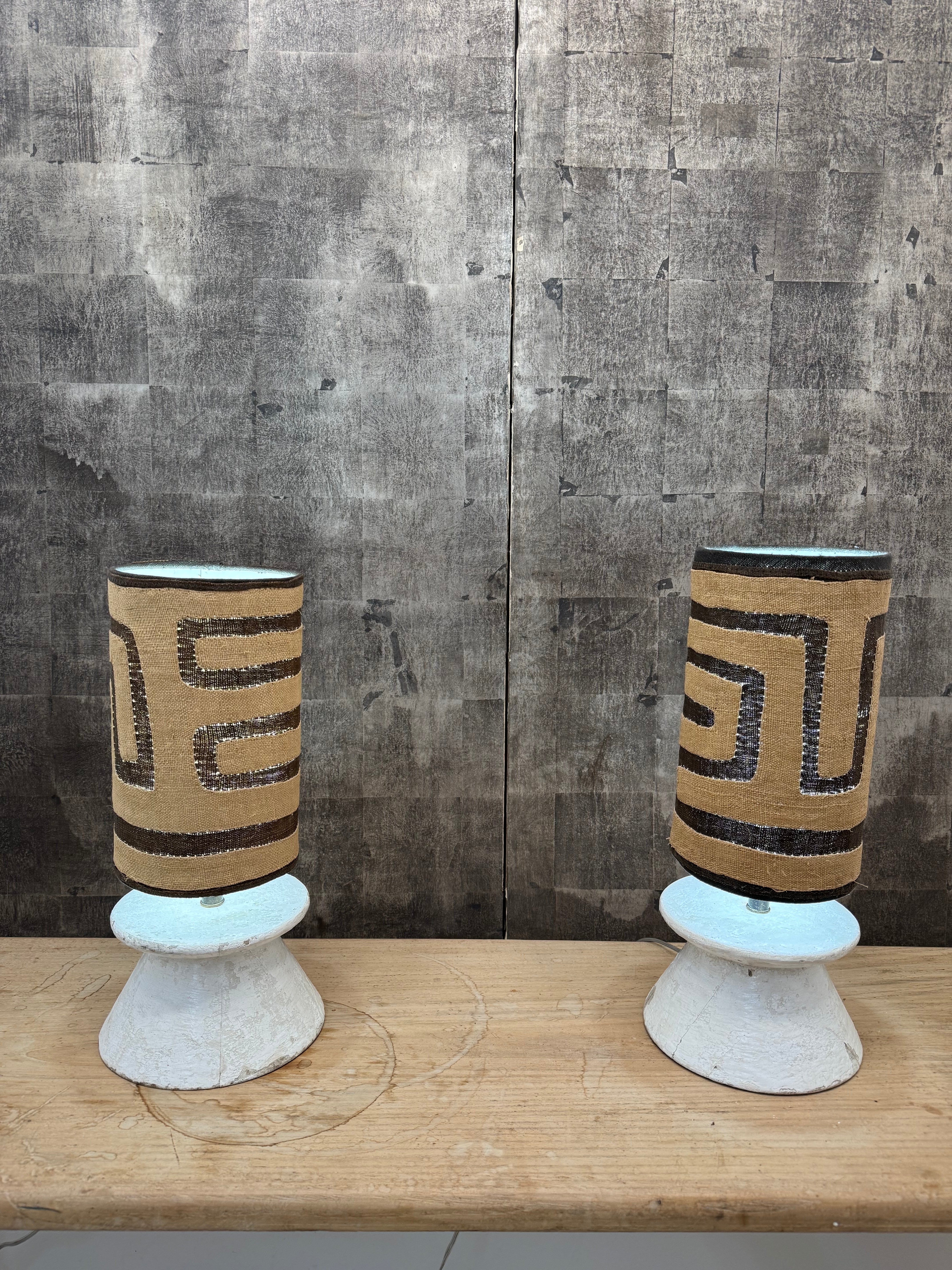 Pair Vintage French 1950's Wood & Plaster Lanps